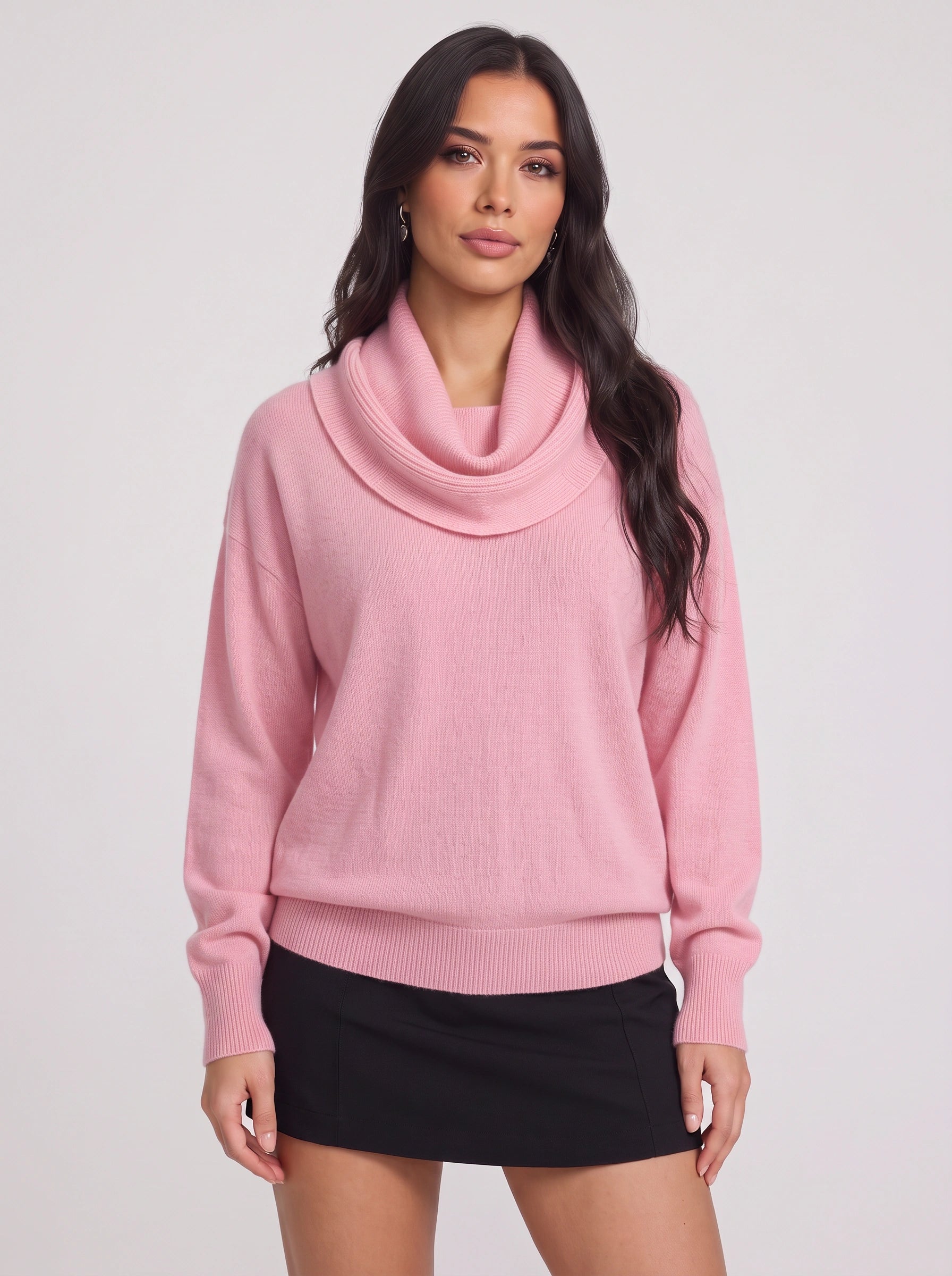 Cozelux Pull oversize en maille à col cheminée - Pull à col roulé pour femme, tenue d’intérieur automne-hiver
