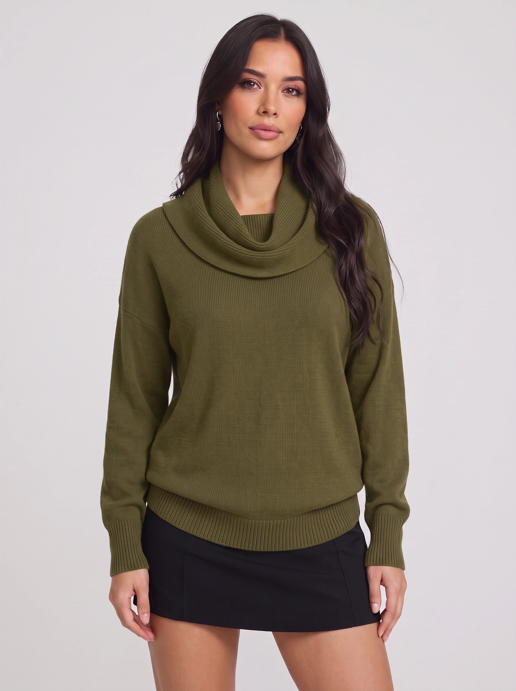 Cozelux Pull oversize en maille à col cheminée - Pull à col roulé pour femme, tenue d’intérieur automne-hiver