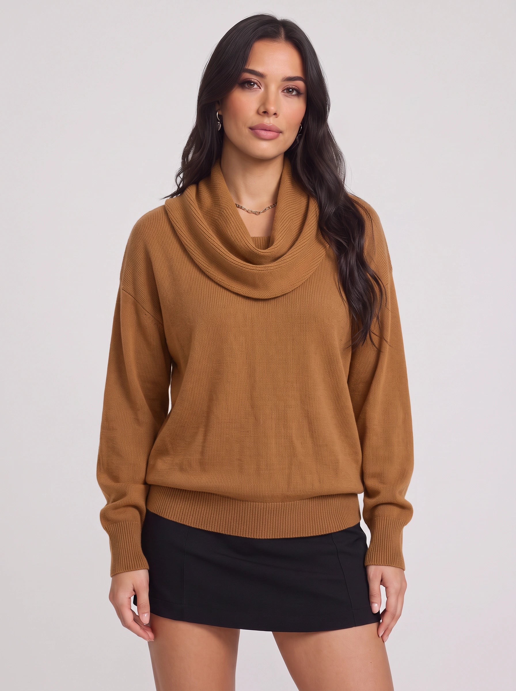Cozelux Pull oversize en maille à col cheminée - Pull à col roulé pour femme, tenue d’intérieur automne-hiver