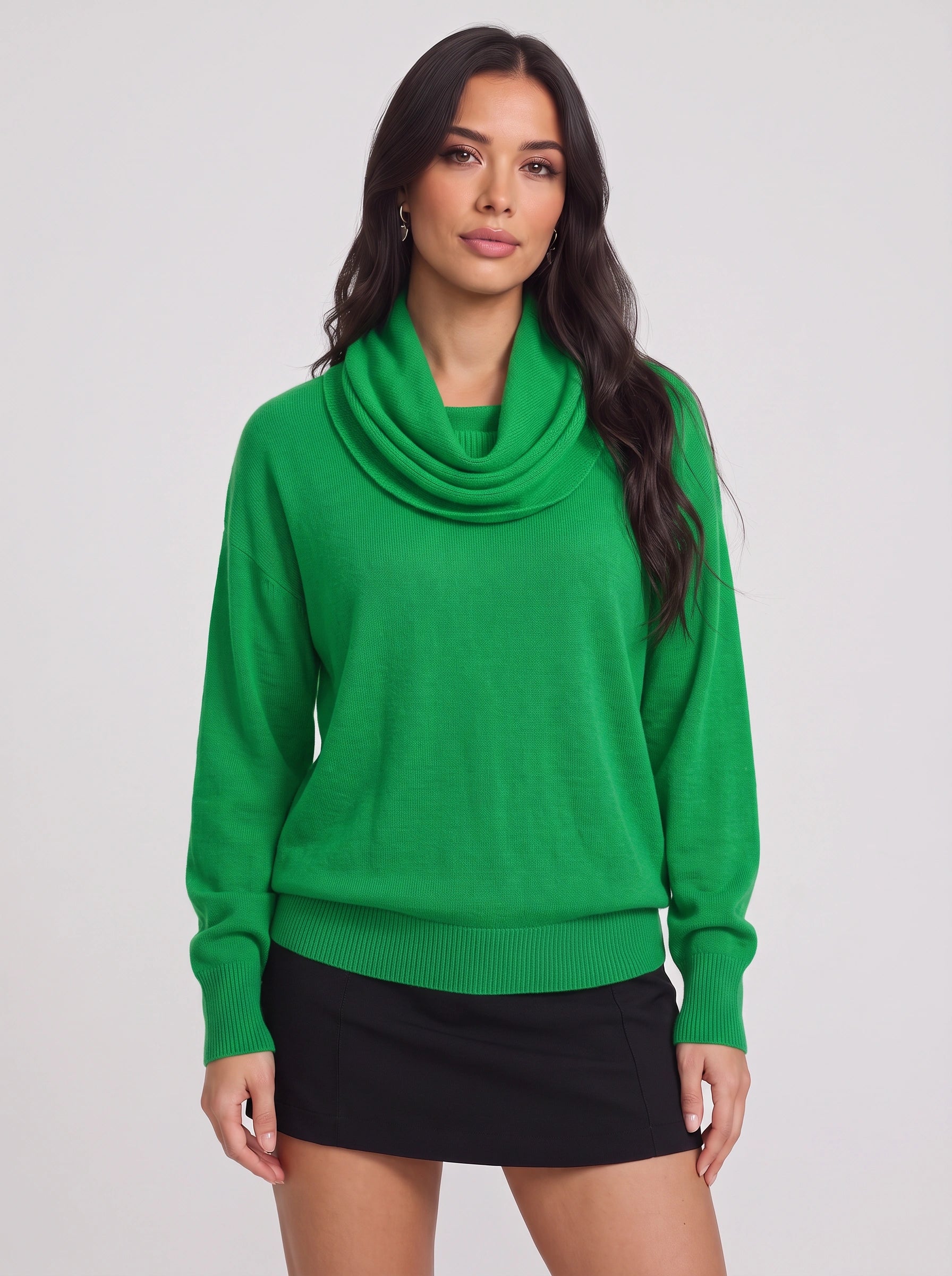Cozelux Pull oversize en maille à col cheminée - Pull à col roulé pour femme, tenue d’intérieur automne-hiver