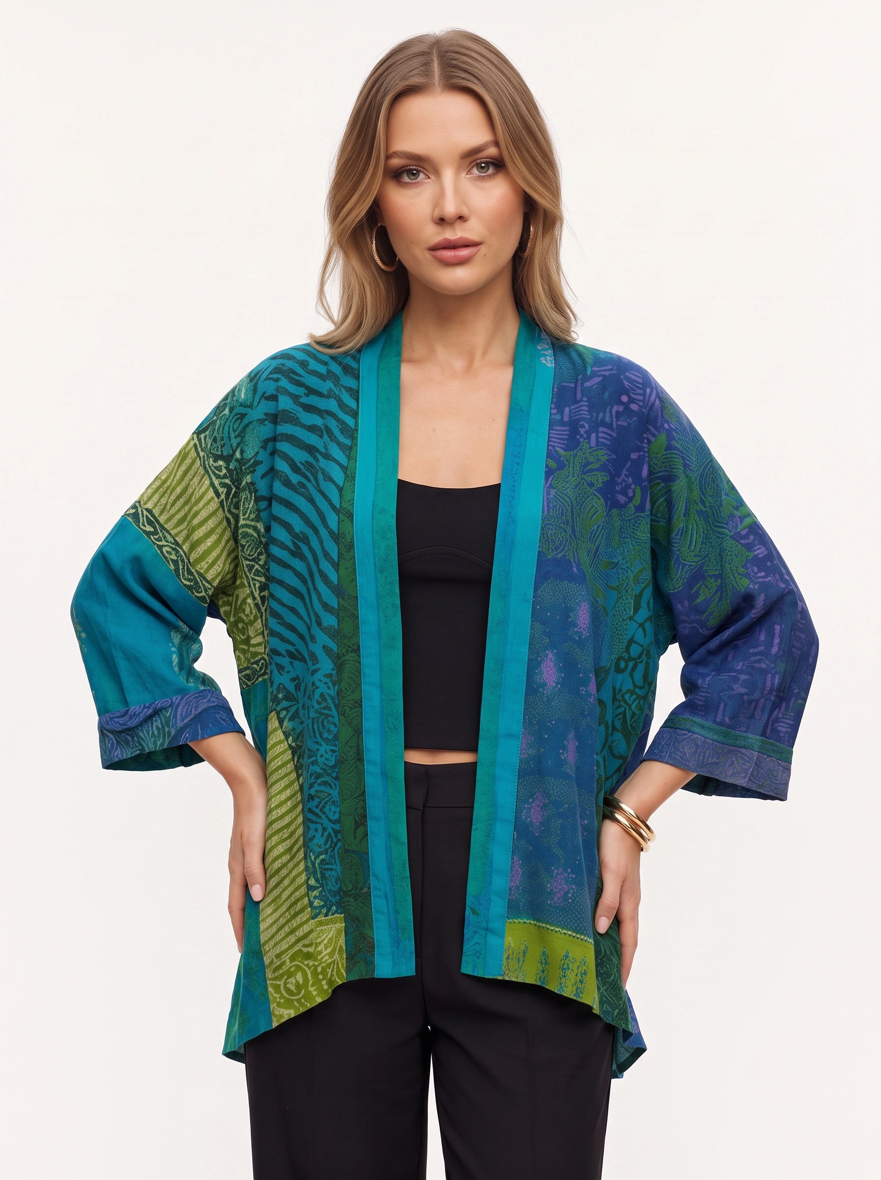Pavruna Kimono cardigan imprimé à col châle - Femme, style bohème automnal, ouvert sur le devant, léger et oversize