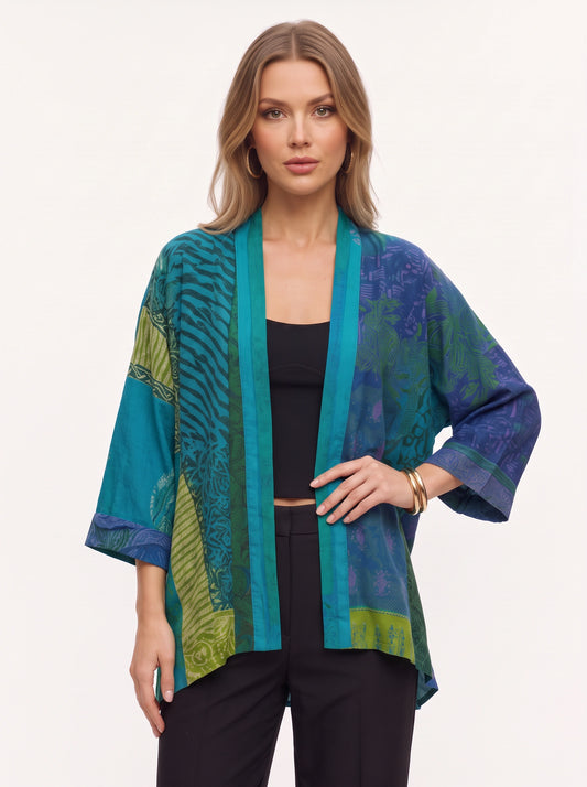 Pavruna Printed Shawl Collar Kimono Cardigan – Women Fall Boho Open Front Lightweight Oversized Statement Kimono