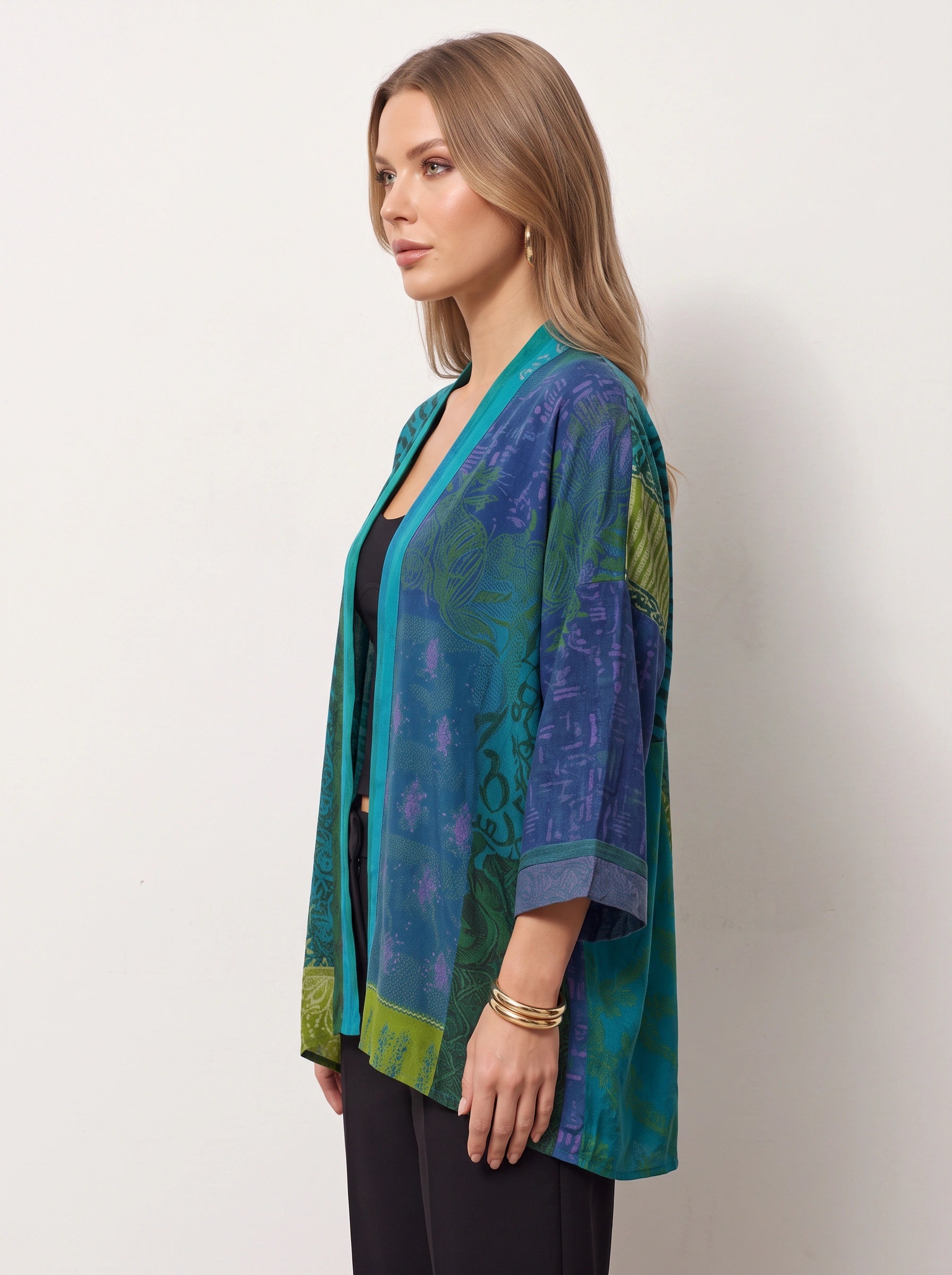Pavruna Kimono cardigan imprimé à col châle - Femme, style bohème automnal, ouvert sur le devant, léger et oversize