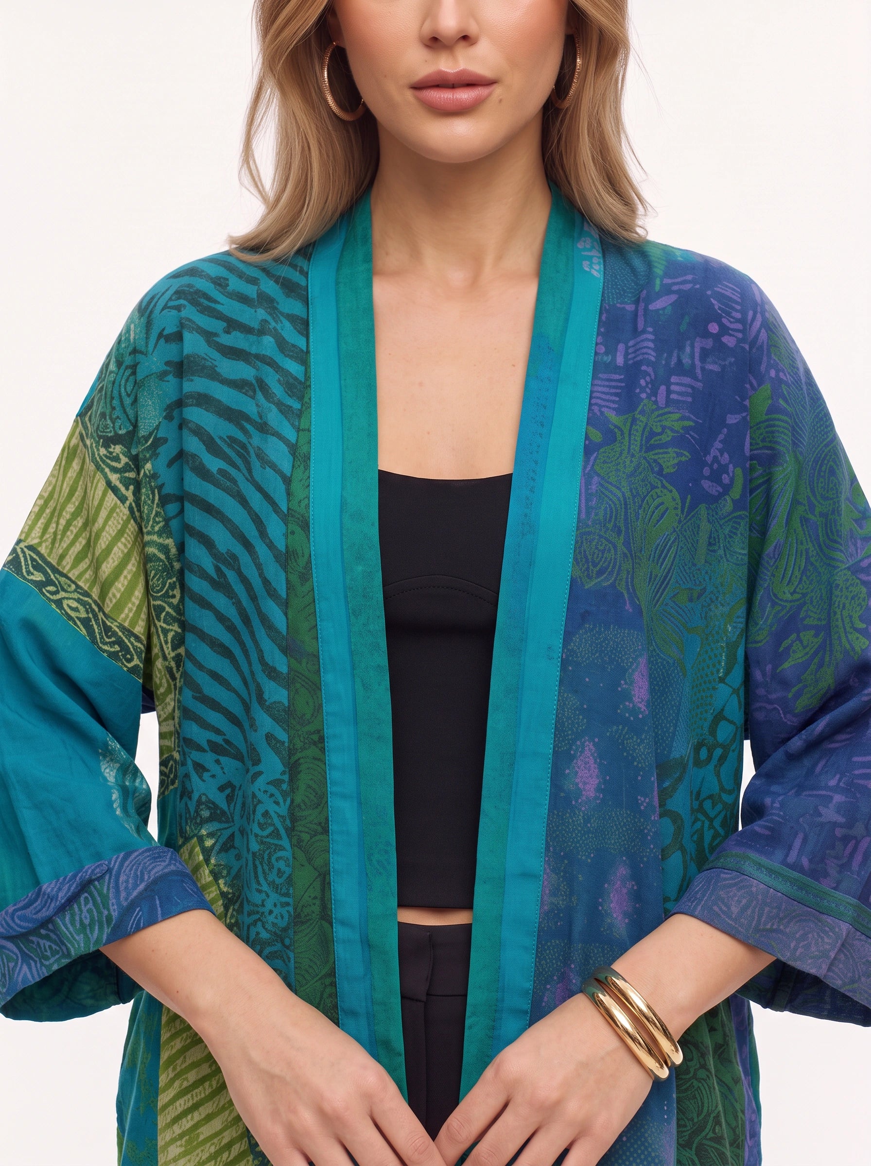 Pavruna Kimono cardigan imprimé à col châle - Femme, style bohème automnal, ouvert sur le devant, léger et oversize