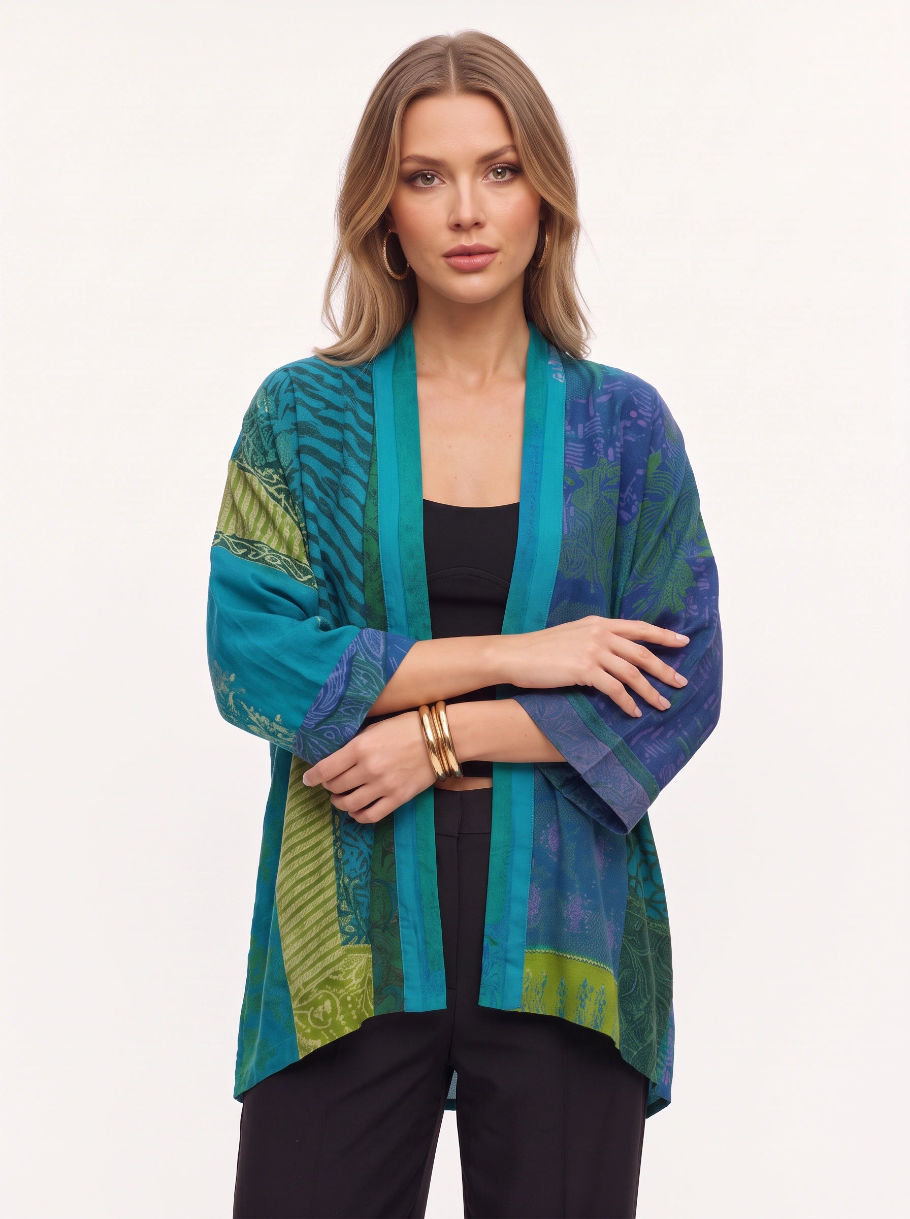 Pavruna Kimono cardigan imprimé à col châle - Femme, style bohème automnal, ouvert sur le devant, léger et oversize