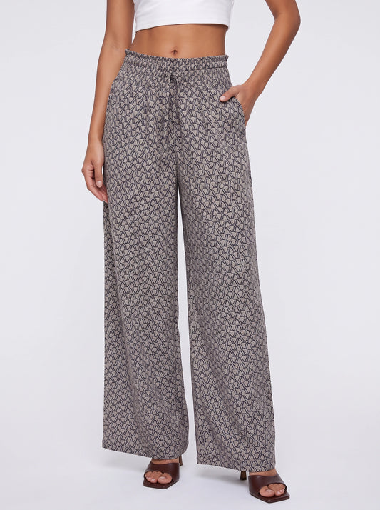 Tretivo Pantalon palazzo imprimé géométrique à jambes larges - Pantalon fluide taille haute pour femme, décontracté, style bureau