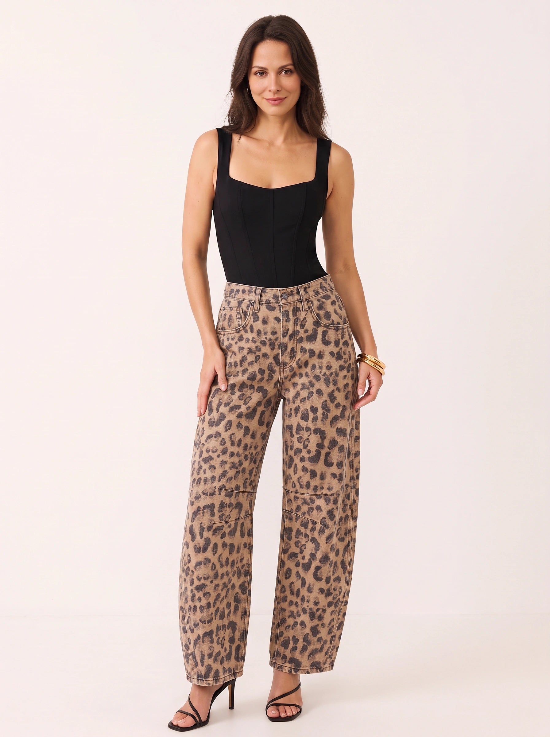 Felprint High-Waist Wide-Leg Pants – Leopard Print Baggy Jeans Women Casual Streetwear Fall Denim Pants