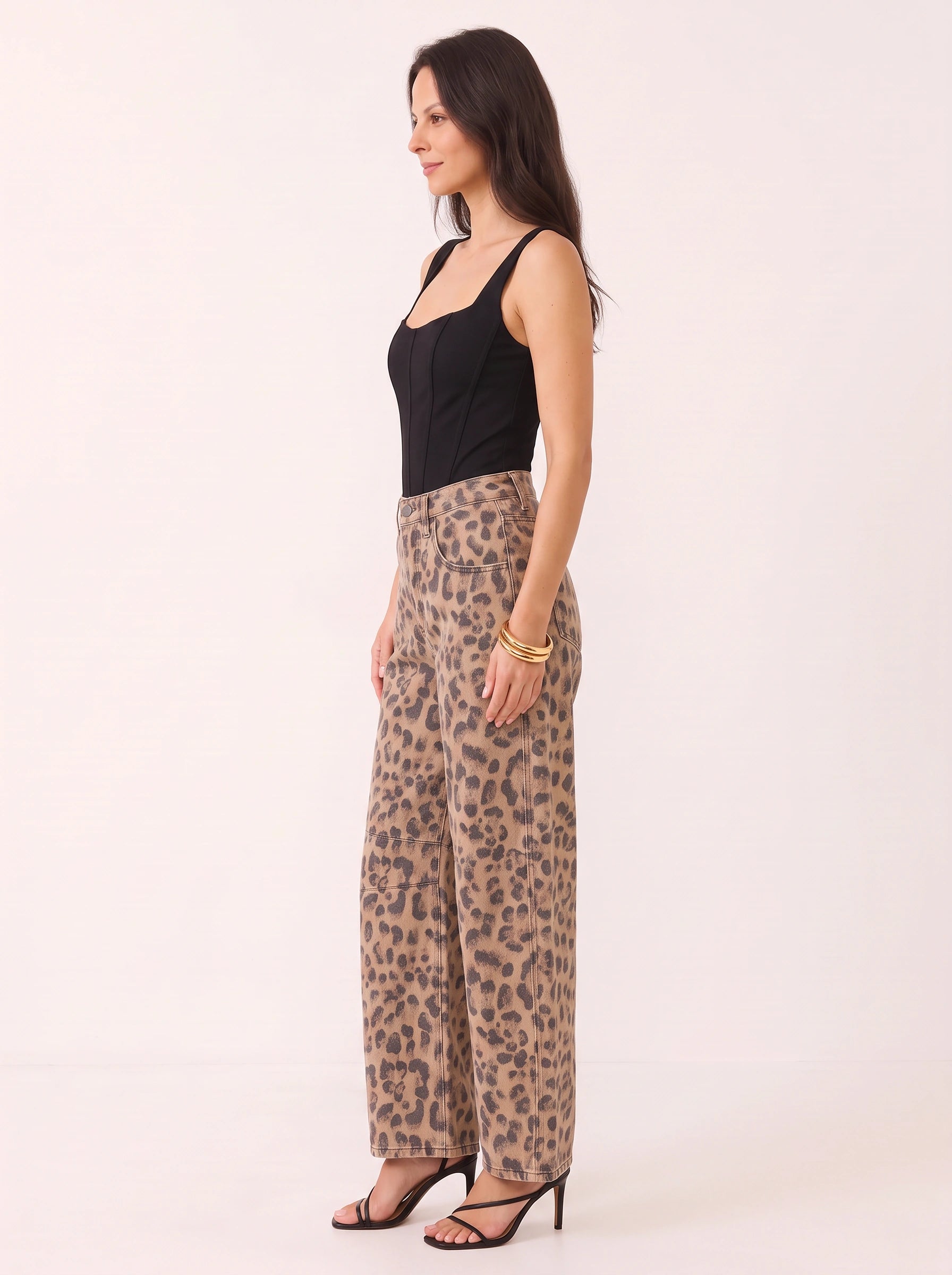 Felprint High-Waist Wide-Leg Pants – Leopard Print Baggy Jeans Women Casual Streetwear Fall Denim Pants