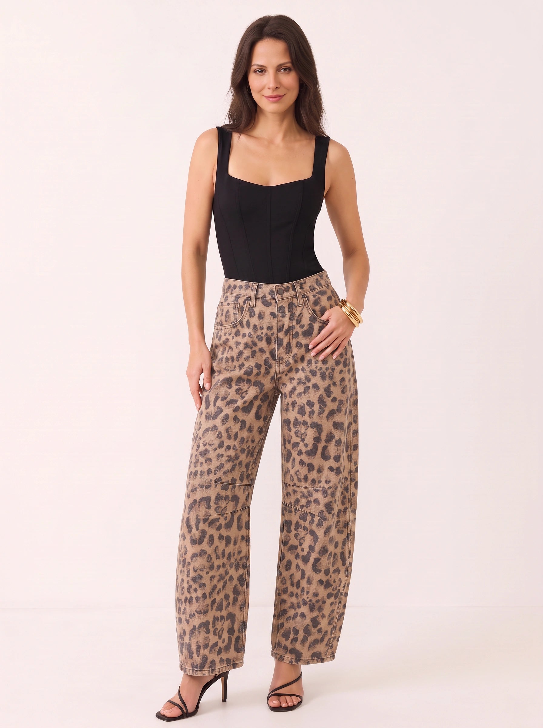 Felprint High-Waist Wide-Leg Pants – Leopard Print Baggy Jeans Women Casual Streetwear Fall Denim Pants