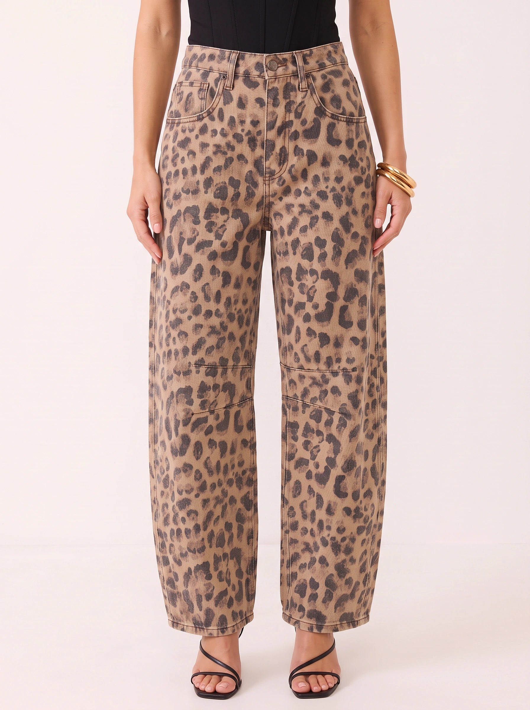 Felprint Pantalon taille haute à jambes larges - Jean baggy imprimé léopard pour femme, style décontracté, streetwear automnal