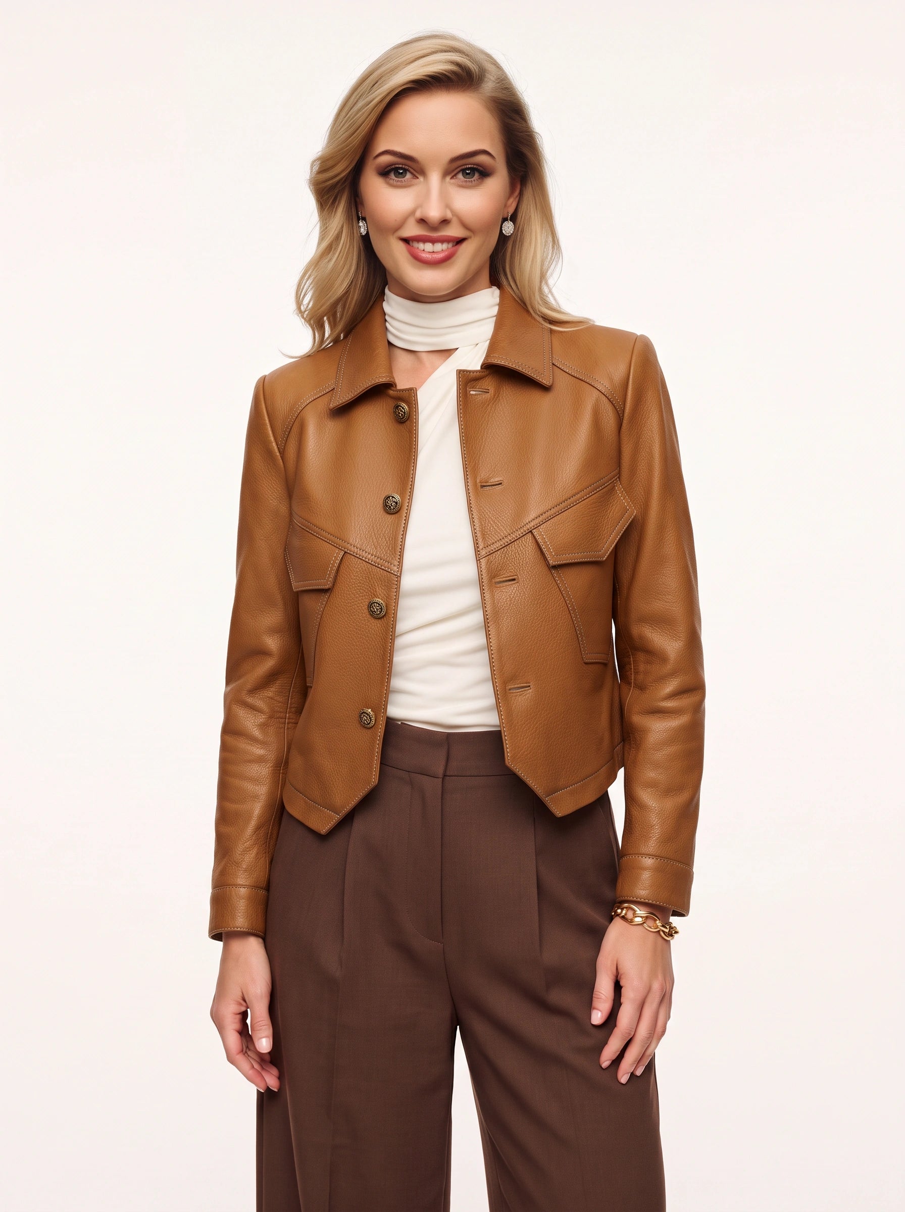 Veste courte en cuir Tanlyn pour femme - veste d'extérieur automnale vintage à boutons sur le devant et col classique