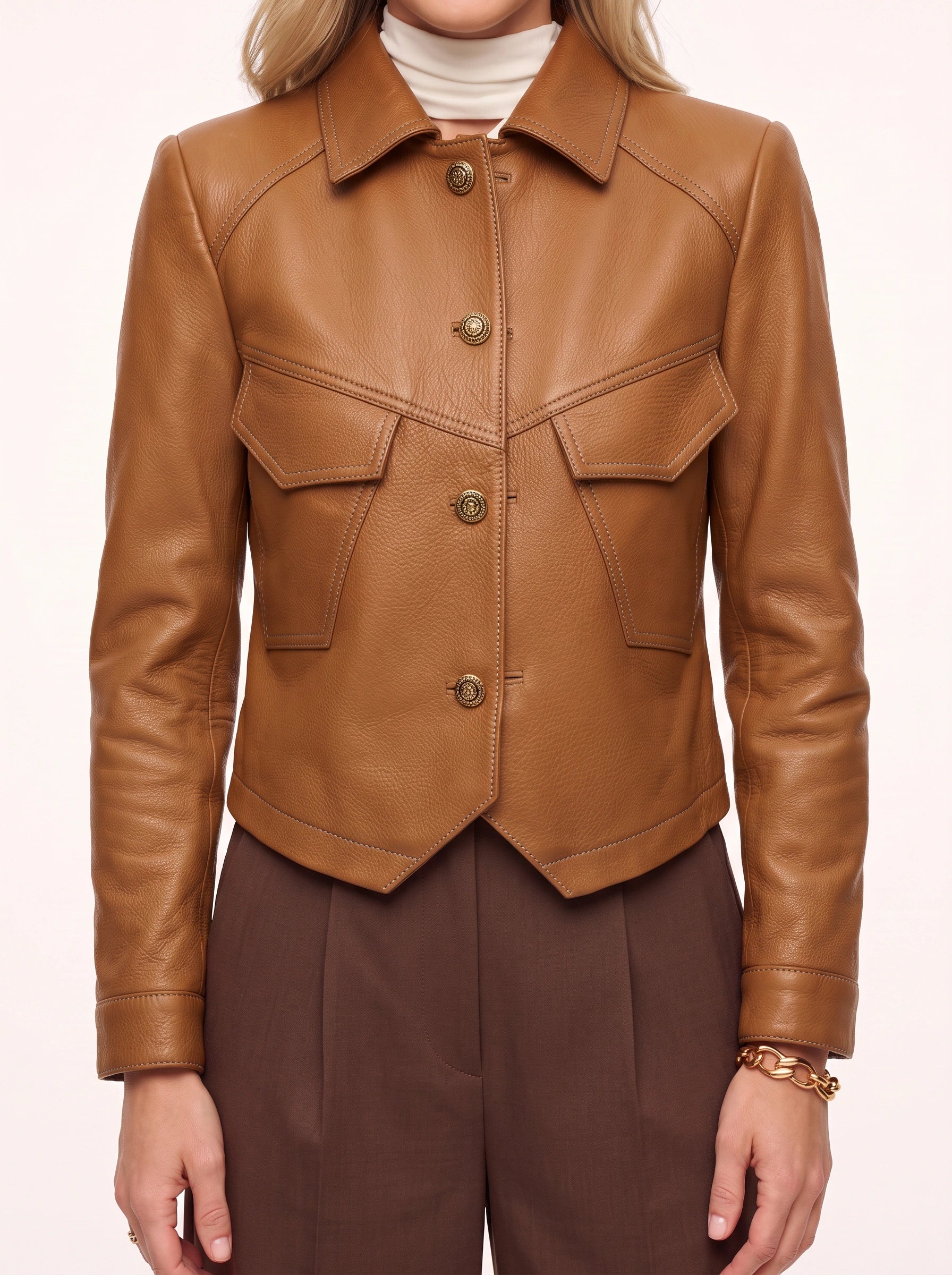 Veste courte en cuir Tanlyn pour femme - veste d'extérieur automnale vintage à boutons sur le devant et col classique