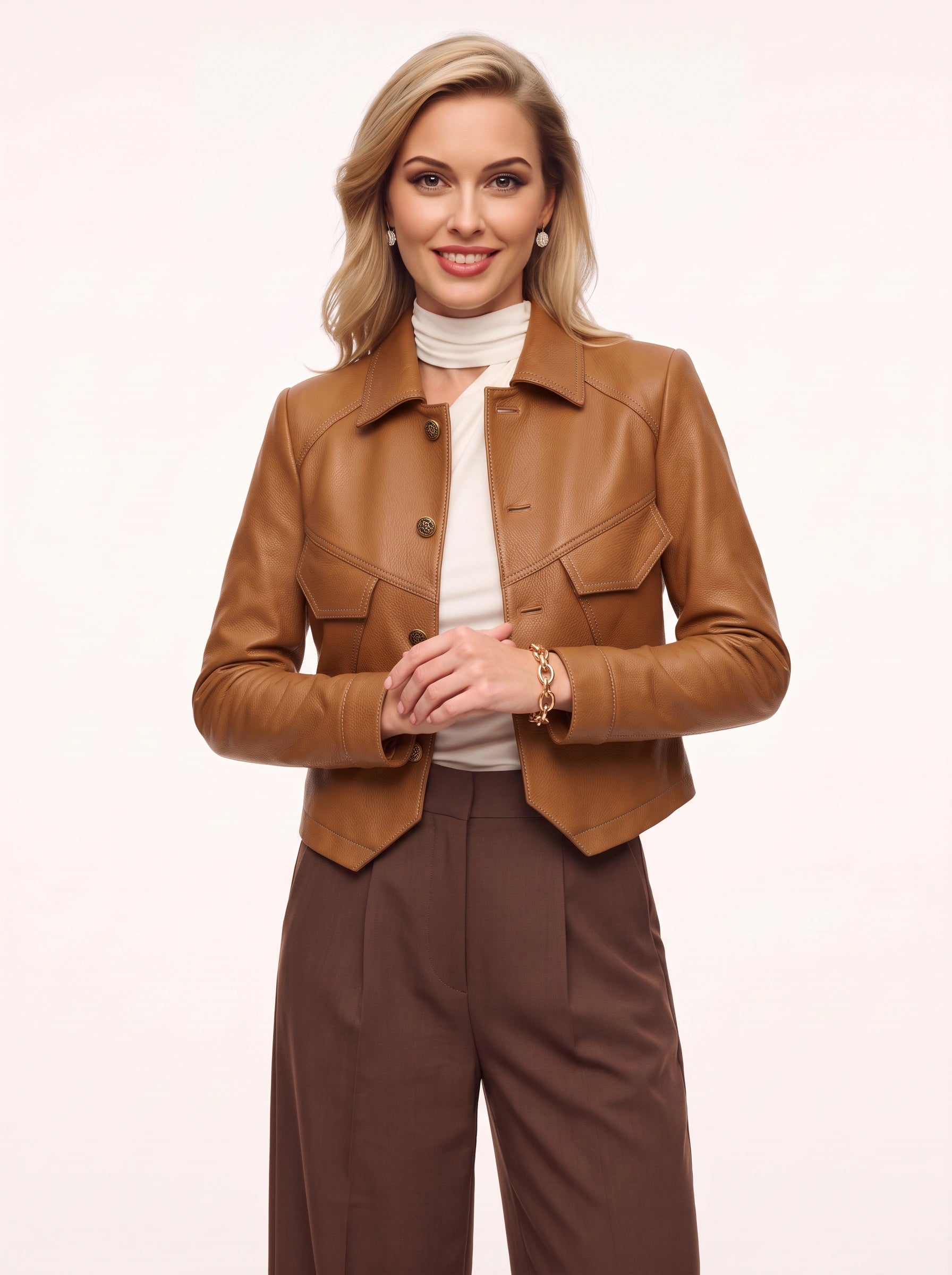Veste courte en cuir Tanlyn pour femme - veste d'extérieur automnale vintage à boutons sur le devant et col classique