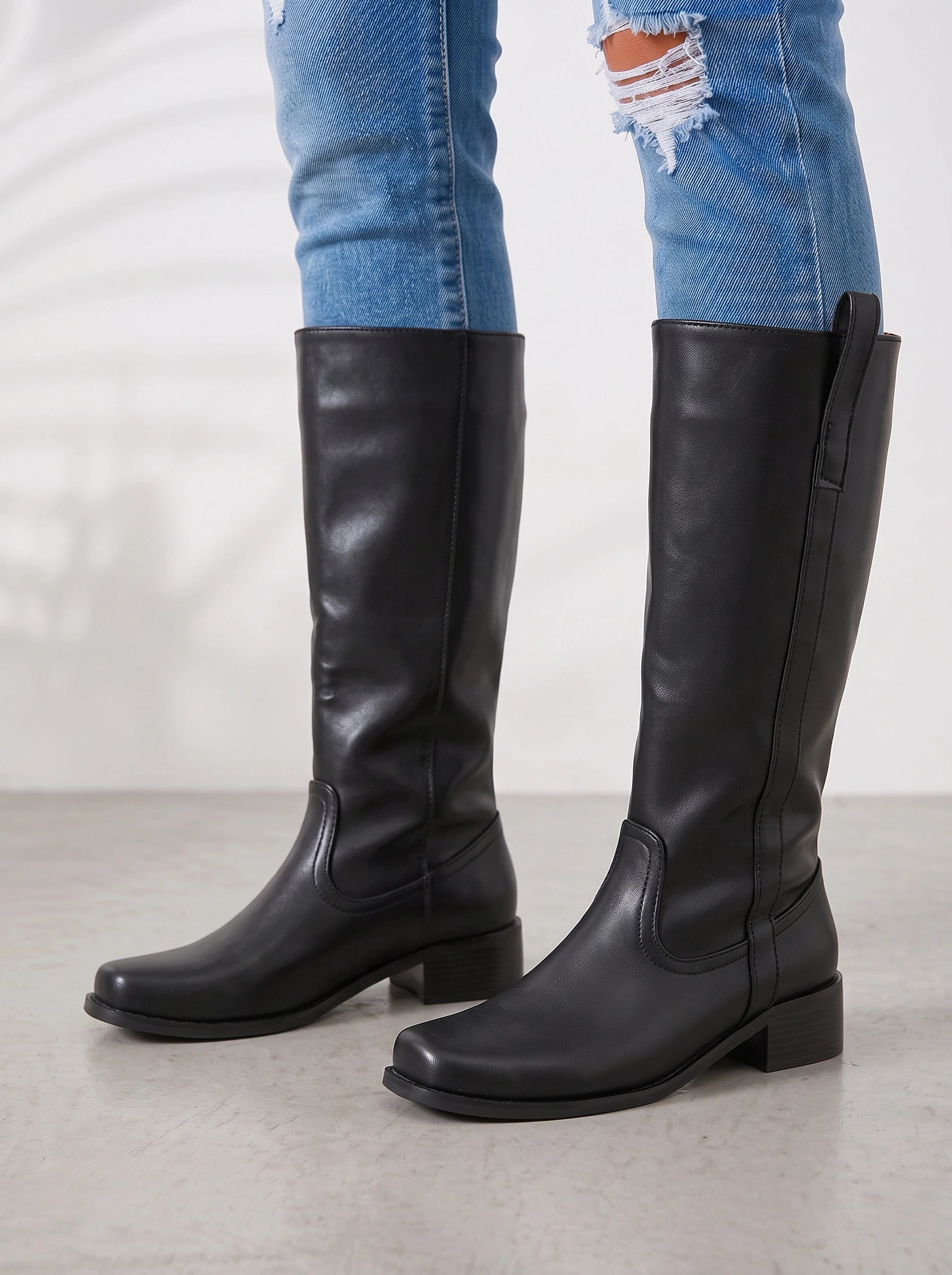 Bottes hautes en cuir Bruméd - bottes d’équitation western pour femmes à talon bloc, à enfiler, chaussures décontractées pour tous les jours