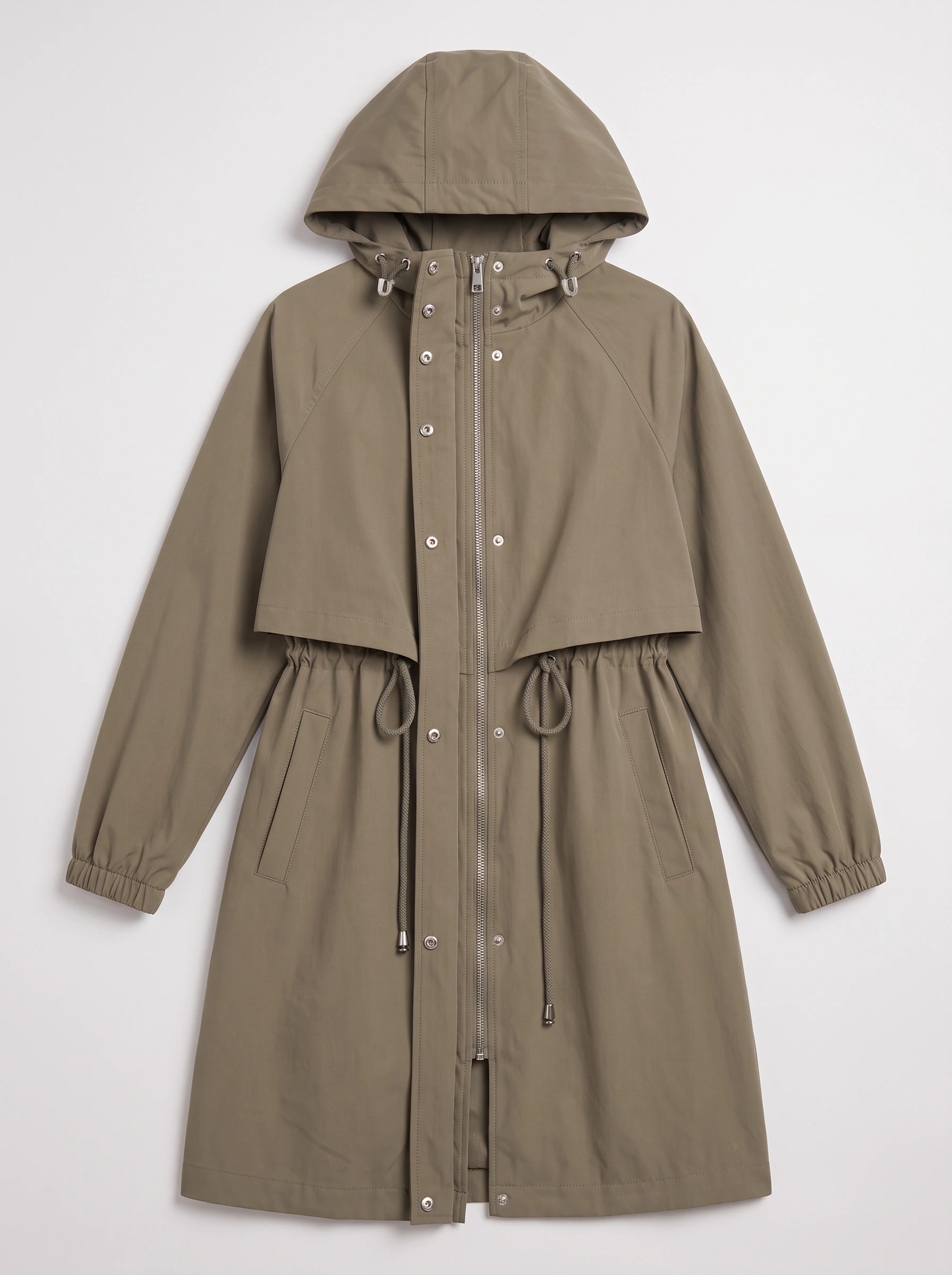 Cordway Hooded Utility Parka Jacket – Drawstring Waist Women Outerwear Casual Everyday Longline Parka