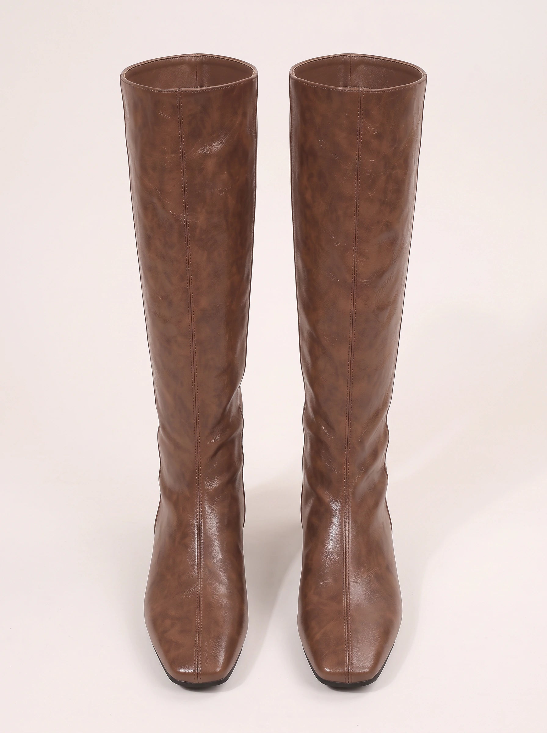 Torvell Knee-High Flat Boots – Women Leather Square Toe Knee High Boots Chelsea Streetwear Casual