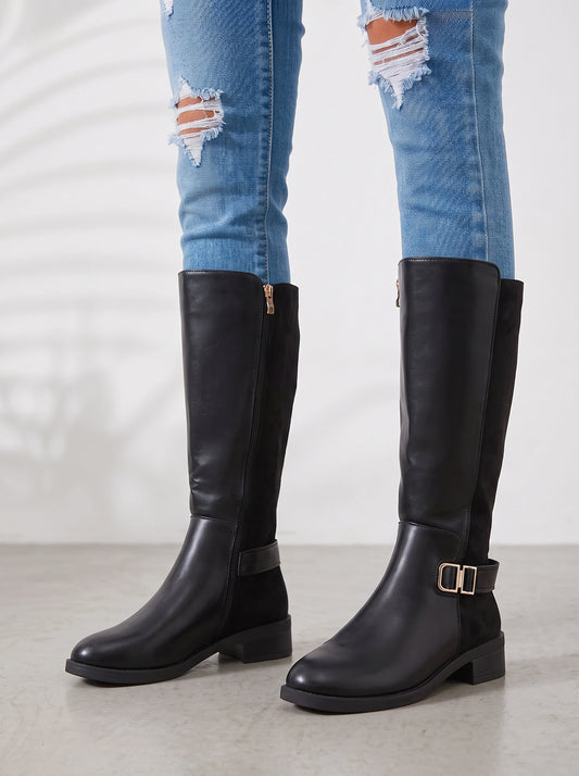 Ridgewick Knee High Boots – Women Boots Knee High Equestrian Riding Buckle Strap Side Zip Fall Winter Boots