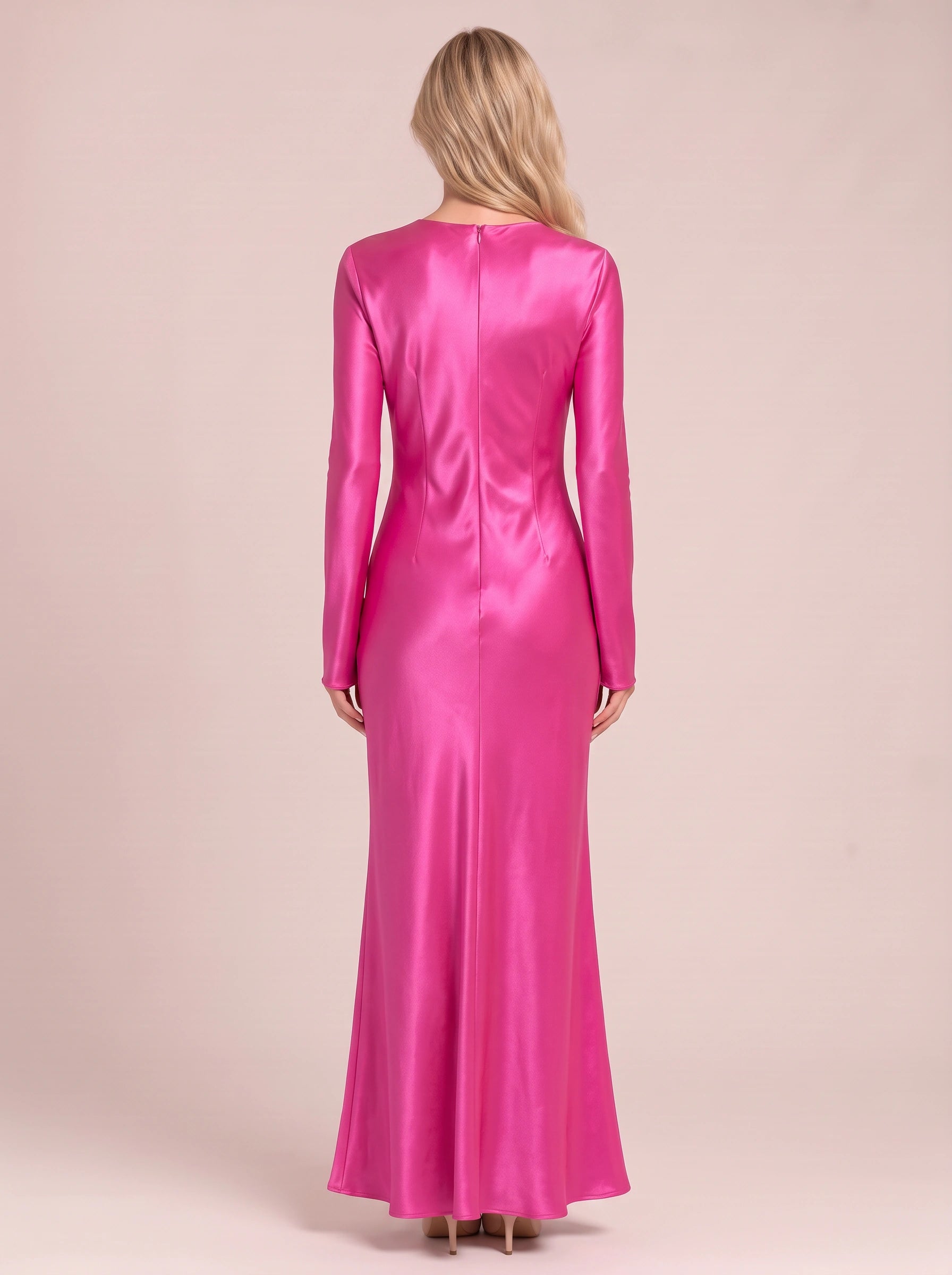 Fuchlis Satin Long Sleeve Maxi Dress – Wedding Guest Formal Maxi Dresses Women Fall Evening Elegant Gown