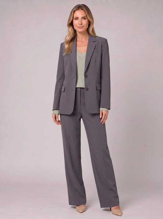Grisbren Longline Single-Breasted Blazer Trouser Suit – Women Tailored Office Workwear Professional Business Formal Two-Piece Blazer Suit