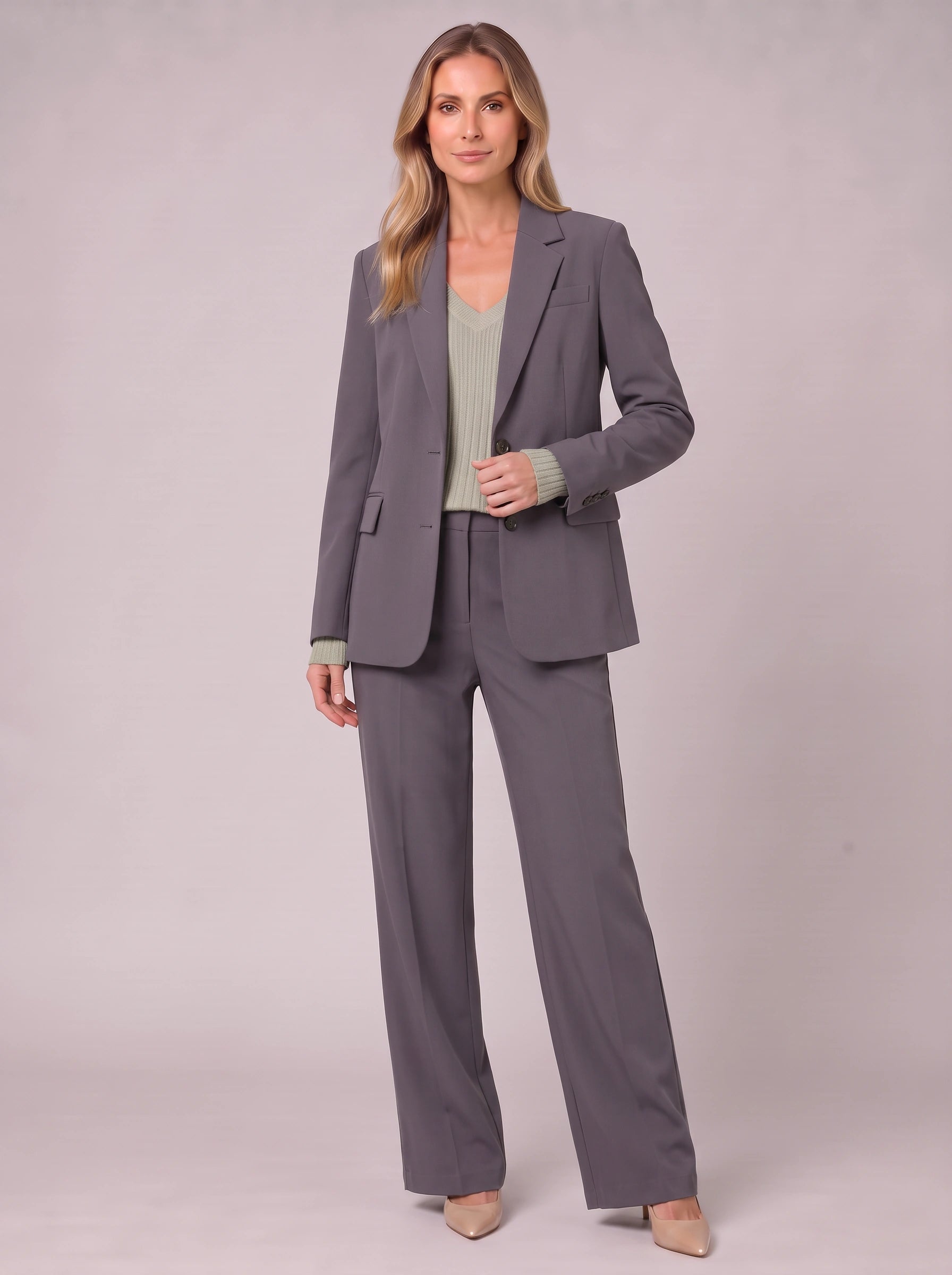 Grisbren Longline Single-Breasted Blazer Trouser Suit – Women Tailored Office Workwear Professional Business Formal Two-Piece Blazer Suit