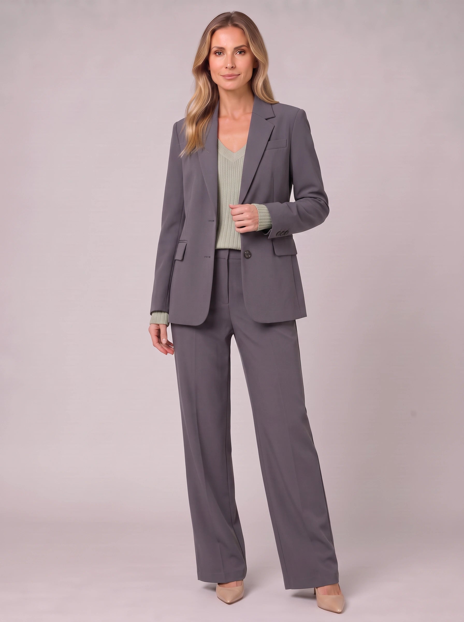 Grisbren Longline Single-Breasted Blazer Trouser Suit – Women Tailored Office Workwear Professional Business Formal Two-Piece Blazer Suit