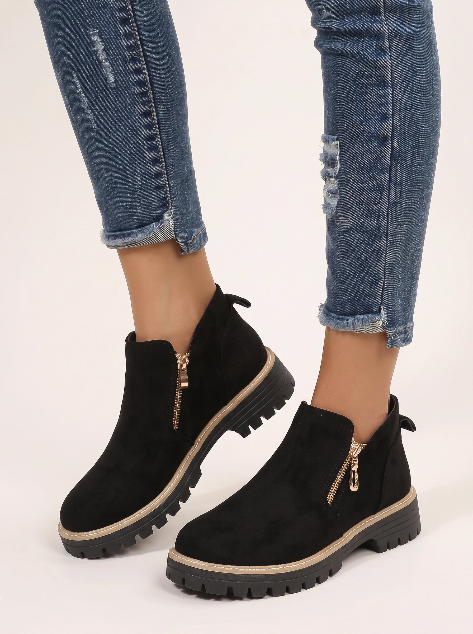 Thredlo Zip Ankle Boots – Suede Chunky Sole Women Fall Winter Chelsea Boots Ladies Platform Ankle Boots