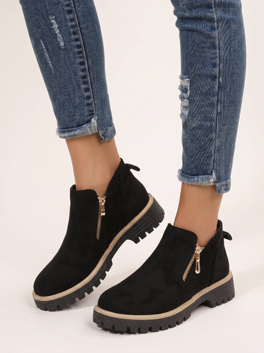 Thredlo Zip Ankle Boots – Suede Chunky Sole Women Fall Winter Chelsea Boots Ladies Platform Ankle Boots