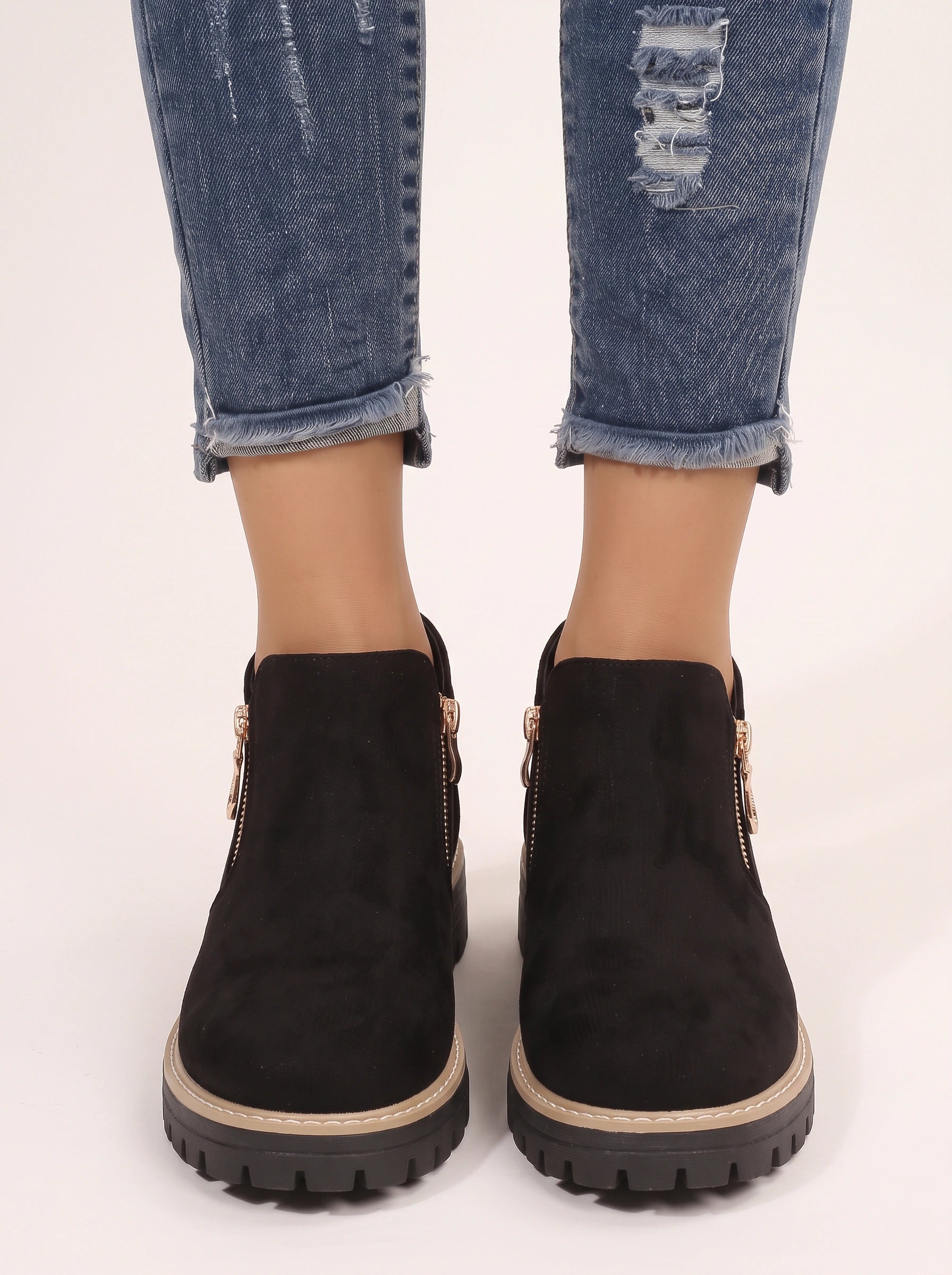 Thredlo Zip Ankle Boots – Suede Chunky Sole Women Fall Winter Chelsea Boots Ladies Platform Ankle Boots