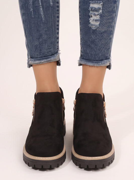 Thredlo Zip Ankle Boots – Suede Chunky Sole Women Fall Winter Chelsea Boots Ladies Platform Ankle Boots