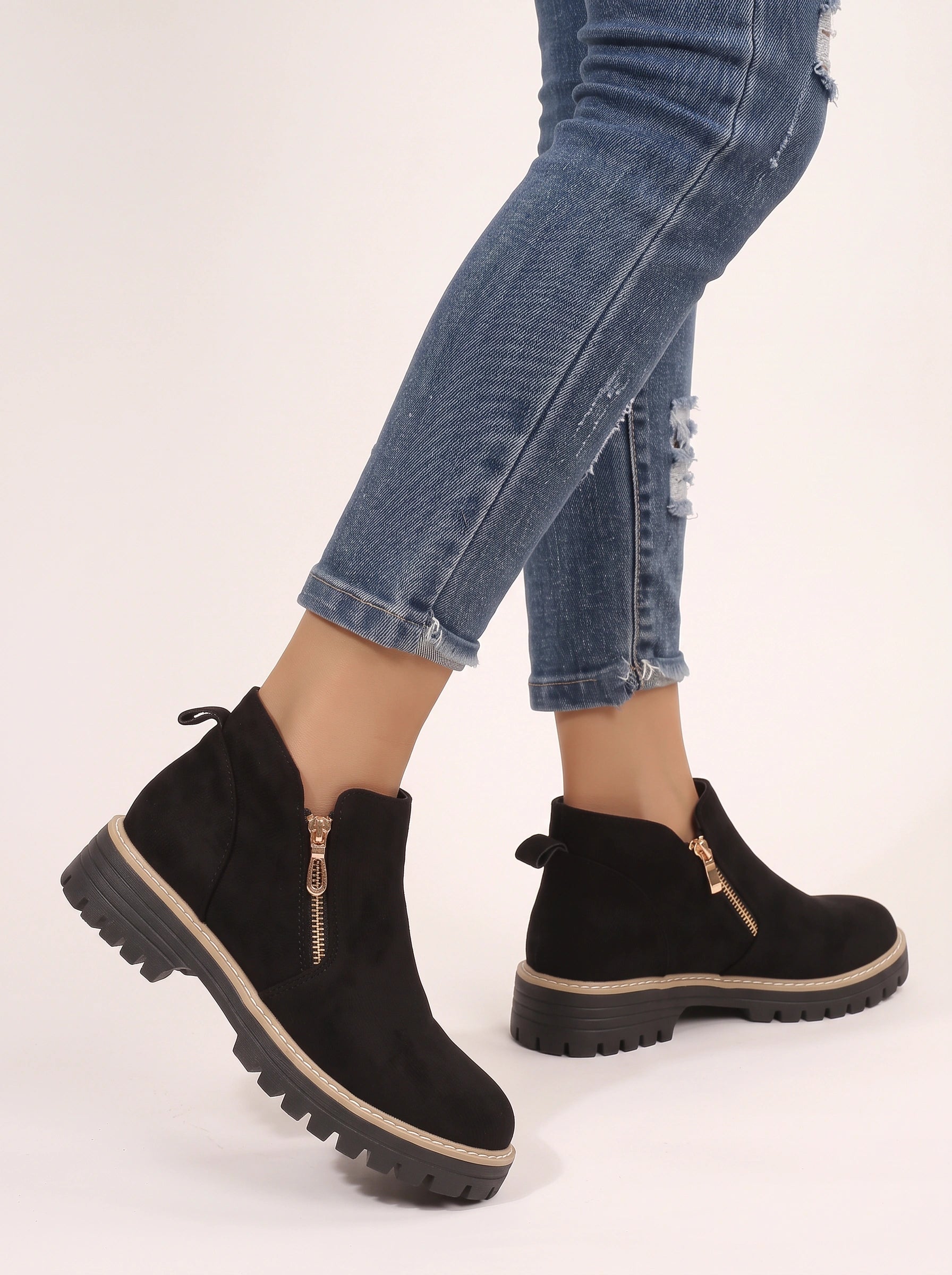 Thredlo Zip Ankle Boots – Suede Chunky Sole Women Fall Winter Chelsea Boots Ladies Platform Ankle Boots