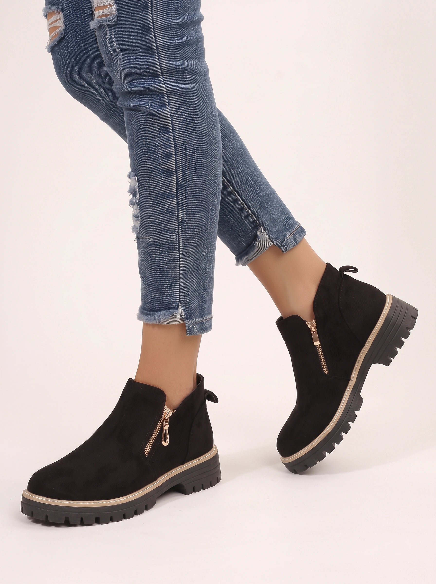 Thredlo Zip Ankle Boots – Suede Chunky Sole Women Fall Winter Chelsea Boots Ladies Platform Ankle Boots