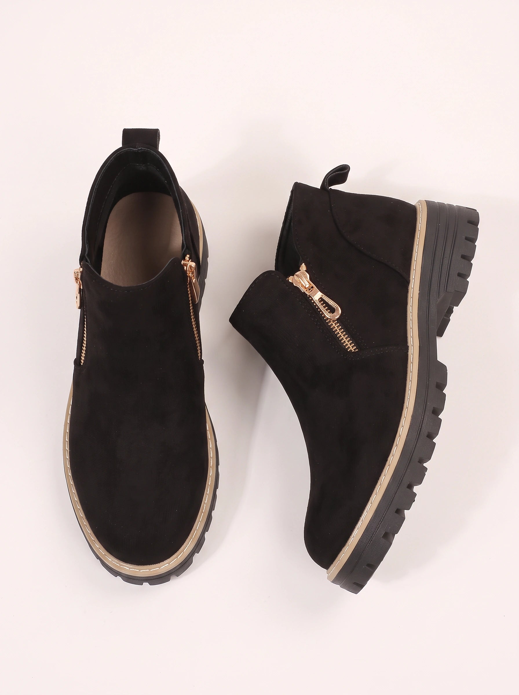 Thredlo Zip Ankle Boots – Suede Chunky Sole Women Fall Winter Chelsea Boots Ladies Platform Ankle Boots