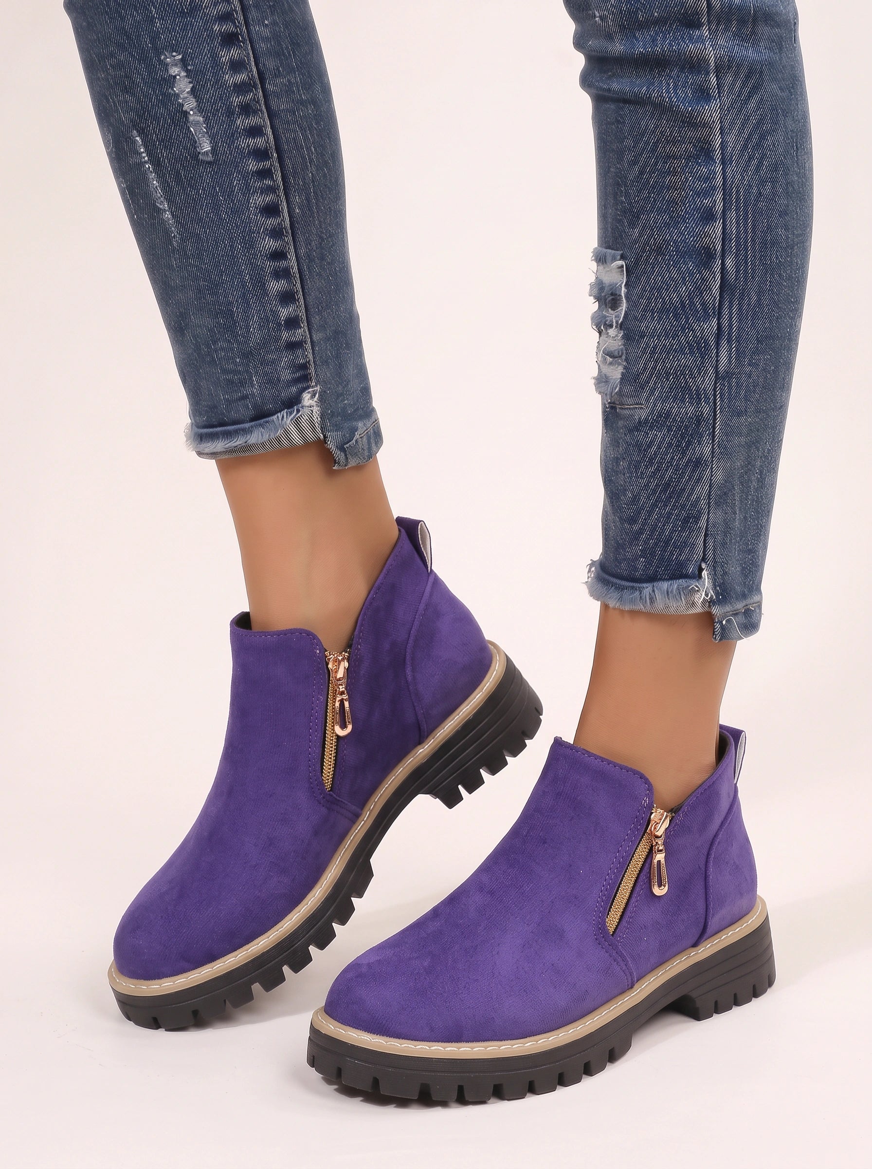Thredlo Zip Ankle Boots – Suede Chunky Sole Women Fall Winter Chelsea Boots Ladies Platform Ankle Boots