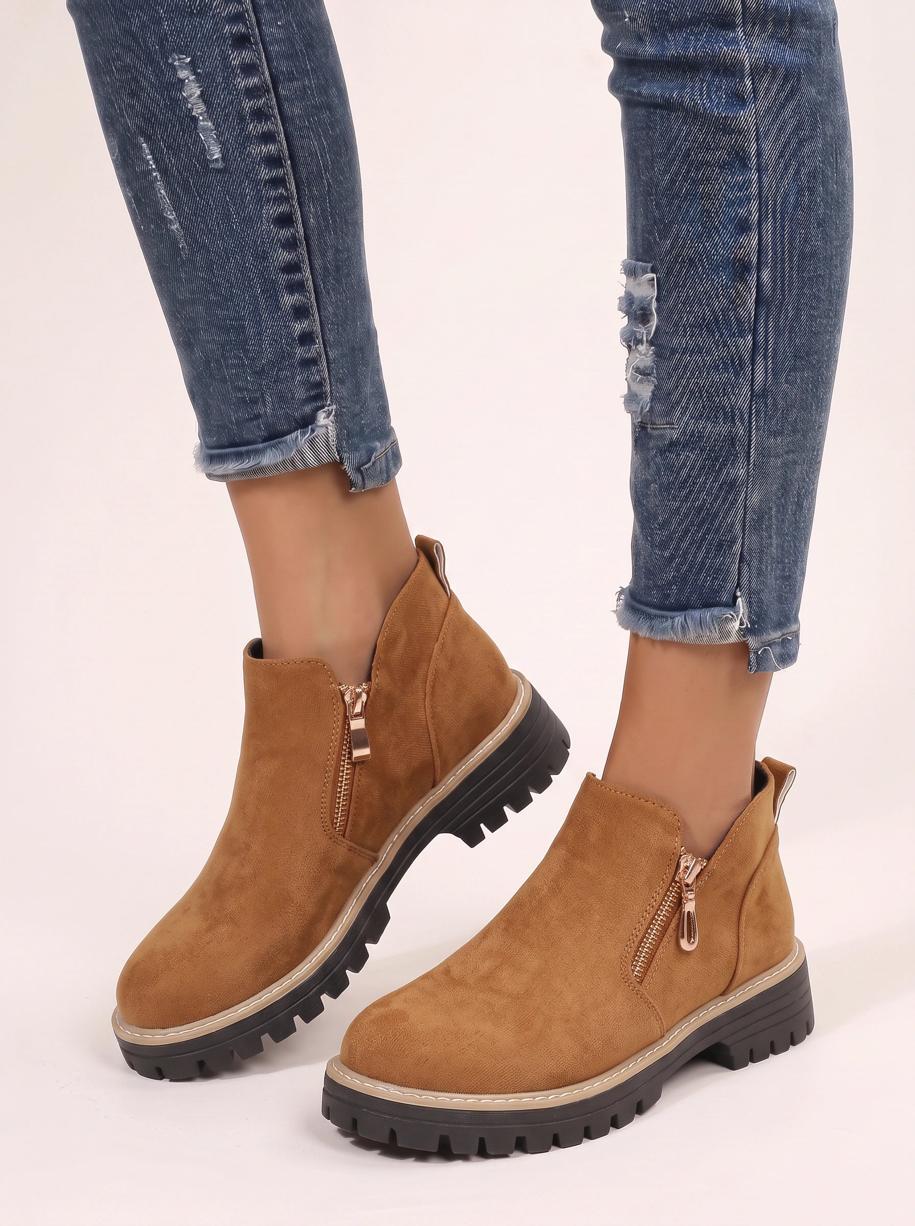 Thredlo Zip Ankle Boots – Suede Chunky Sole Women Fall Winter Chelsea Boots Ladies Platform Ankle Boots