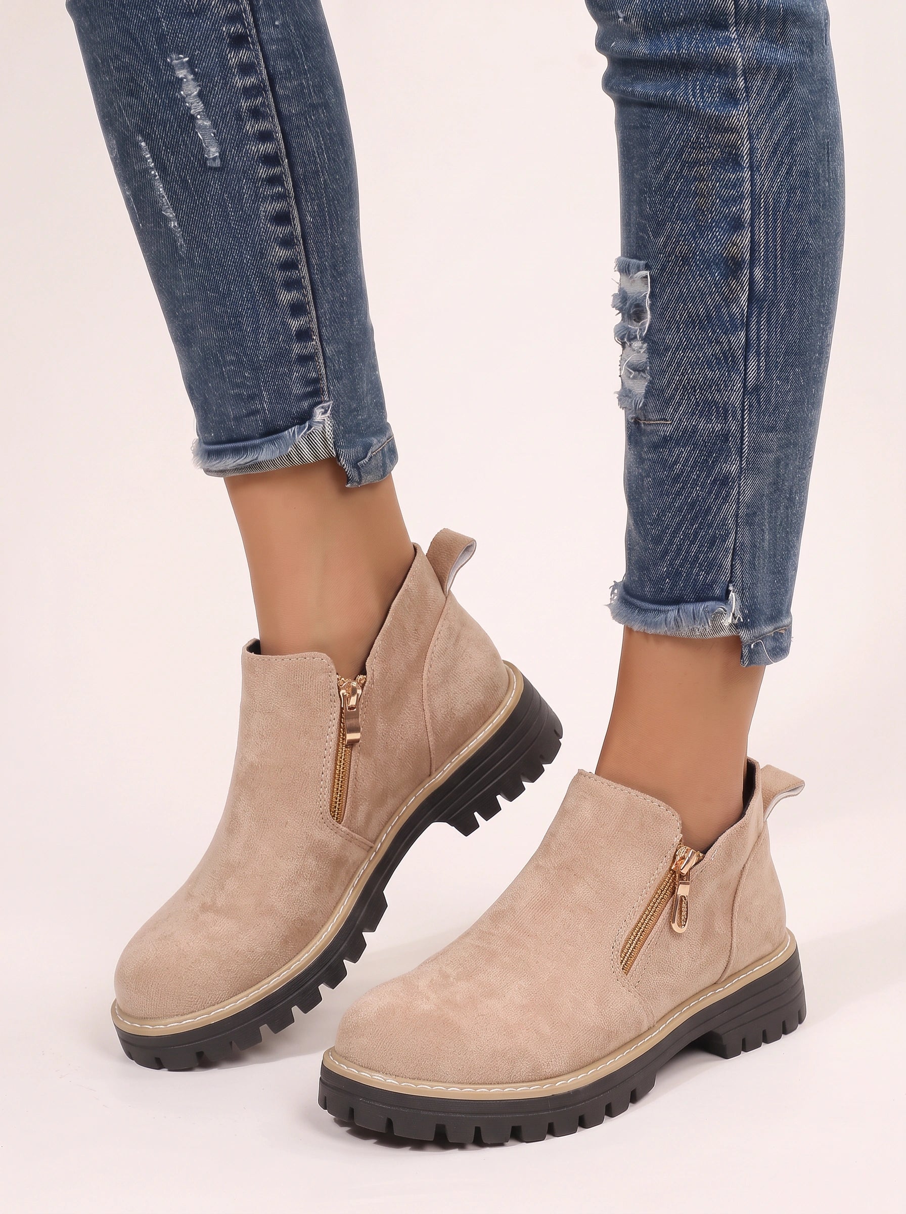 Thredlo Zip Ankle Boots – Suede Chunky Sole Women Fall Winter Chelsea Boots Ladies Platform Ankle Boots