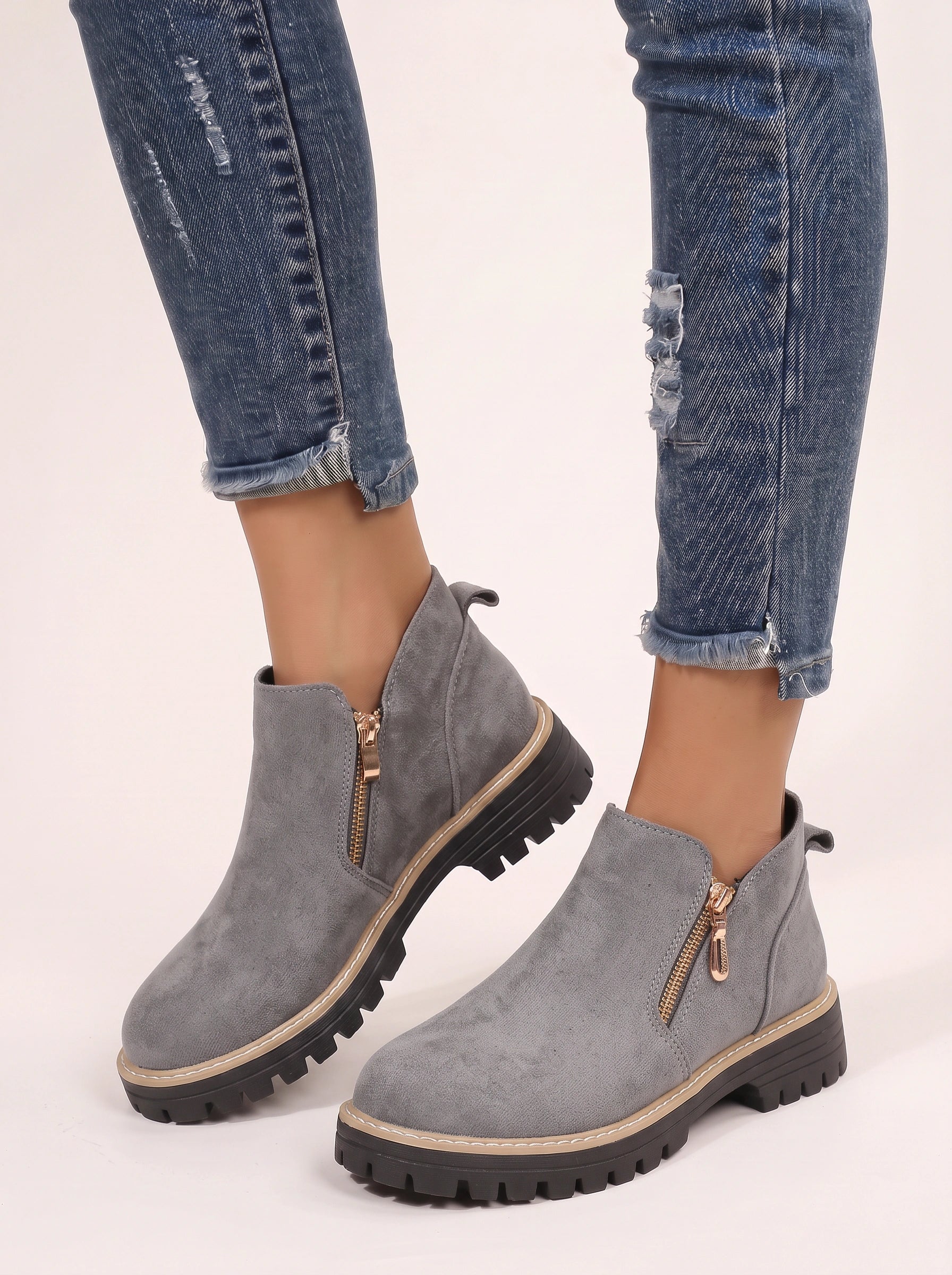Thredlo Zip Ankle Boots – Suede Chunky Sole Women Fall Winter Chelsea Boots Ladies Platform Ankle Boots