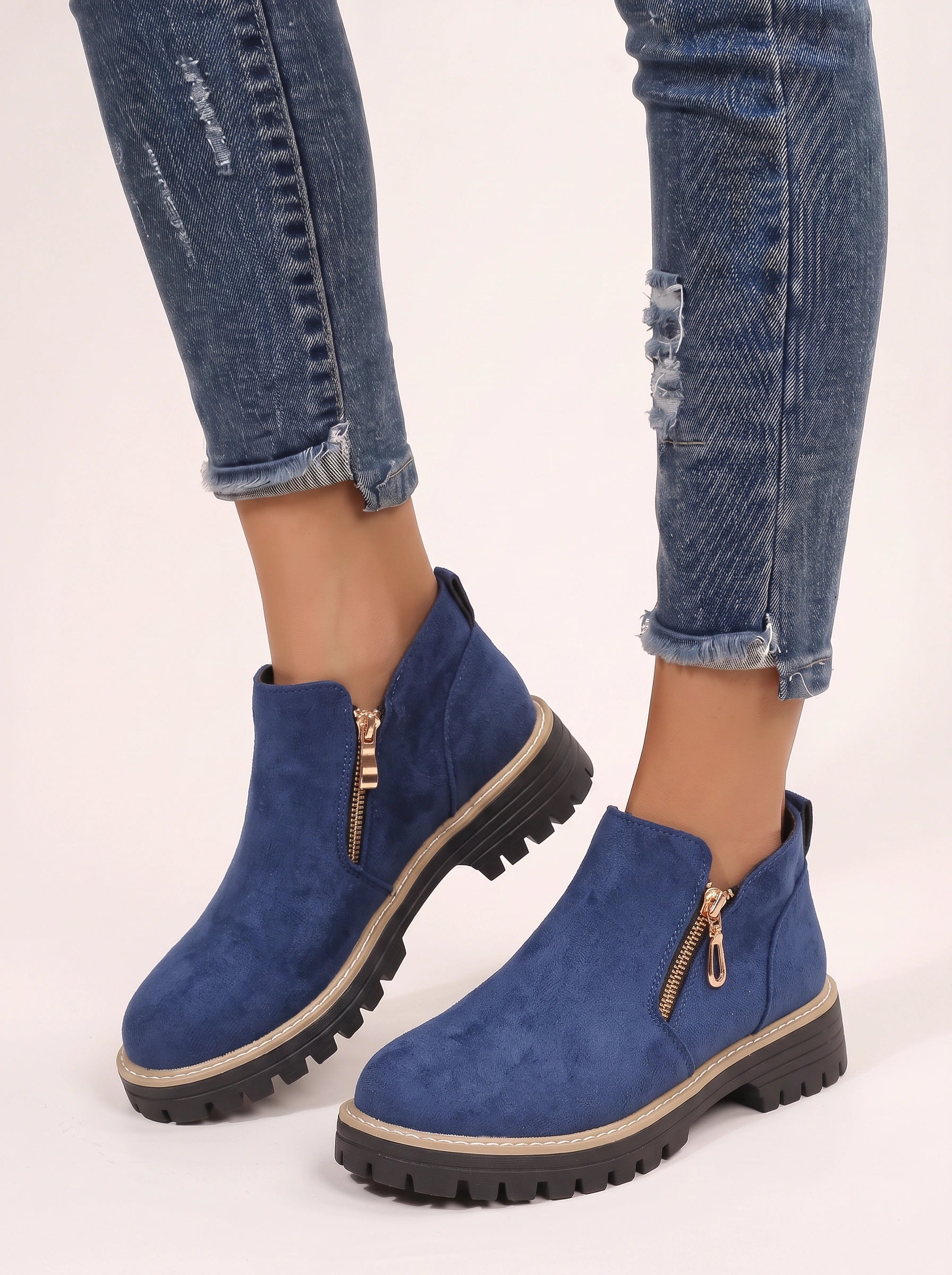 Thredlo Zip Ankle Boots – Suede Chunky Sole Women Fall Winter Chelsea Boots Ladies Platform Ankle Boots