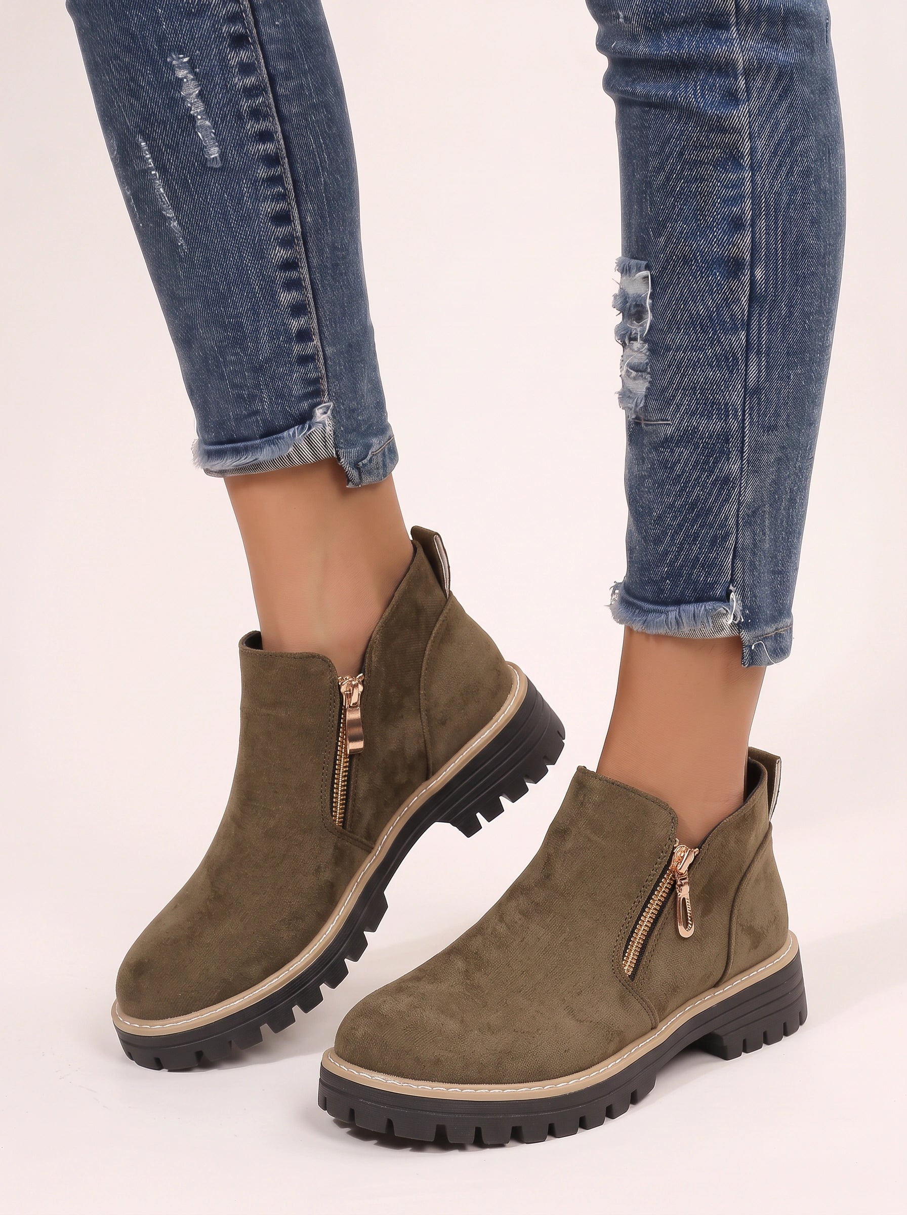 Thredlo Zip Ankle Boots – Suede Chunky Sole Women Fall Winter Chelsea Boots Ladies Platform Ankle Boots