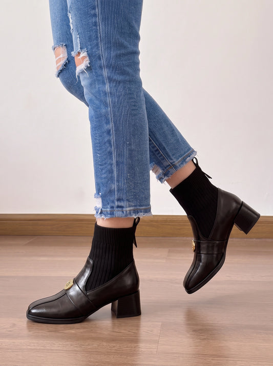 Bottines Destrati en cuir à boucle – Bottines Chelsea pour femme, talon plat, cuir imperméable, style équestre