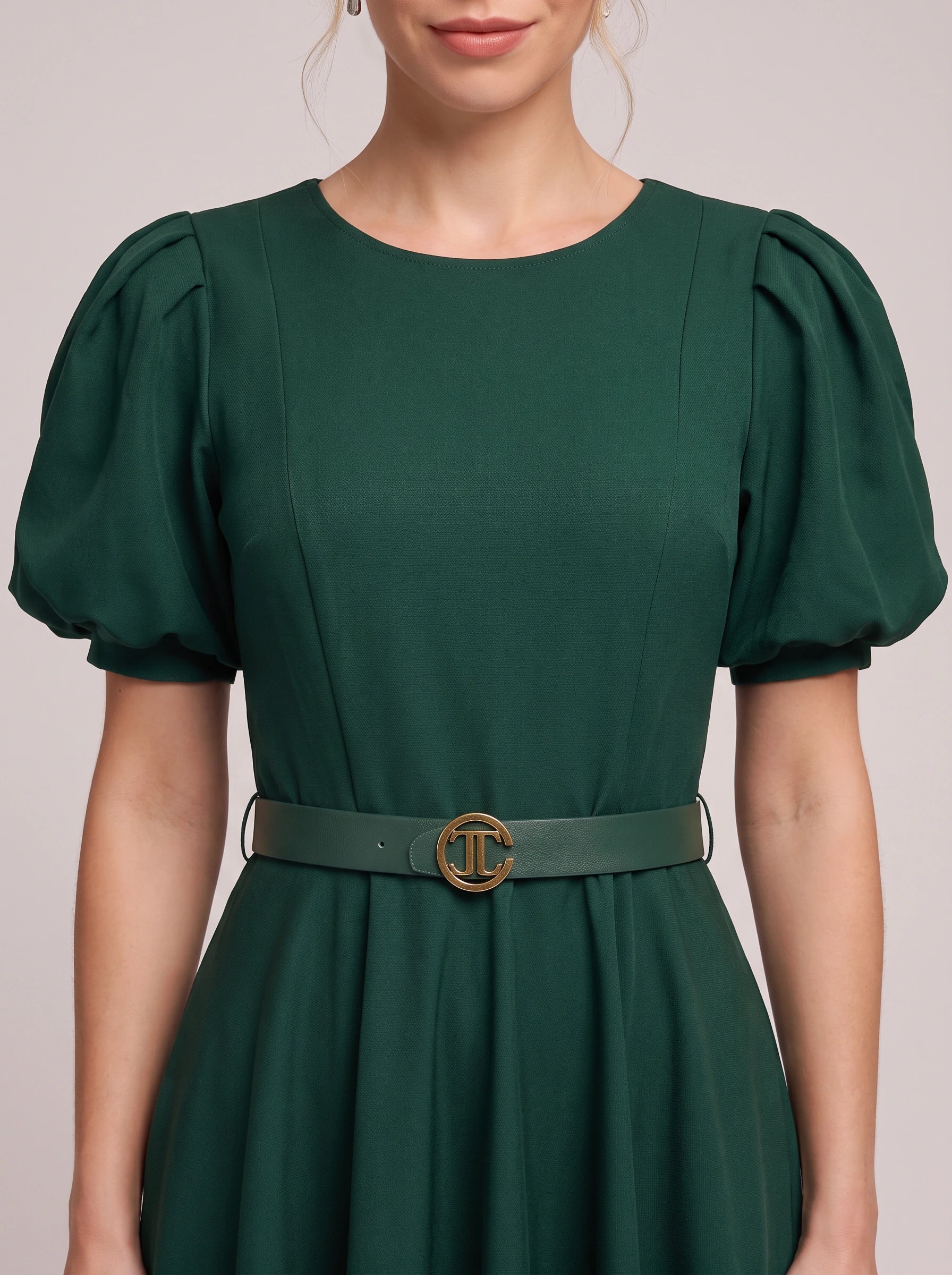 Bomante Puff Sleeve Belted Midi Dress – Women Formal Cocktail Wedding Guest Elegant A-Line Midi Dress