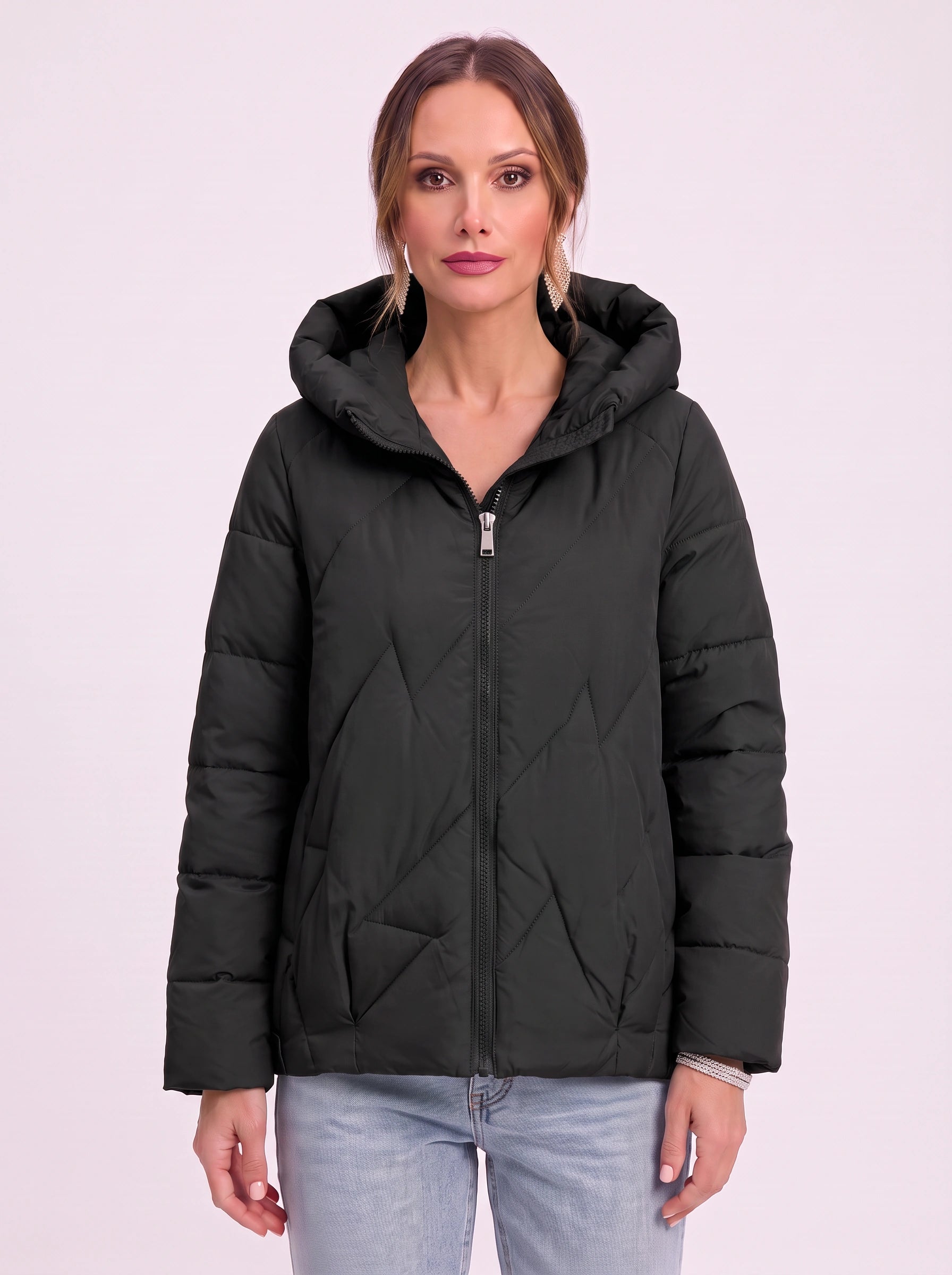 Manteau matelassé Quilva à col coussin – Veste matelassée pour femme, décontractée, courte, à fermeture zippée sur le devant, pour l’hiver et l’extérieur