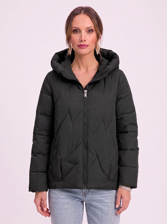 Quilva Pillow Collar Puffer Coat – Quilted Jacket Women Casual Winter Outdoor Zip-Front Short Puffer Coat