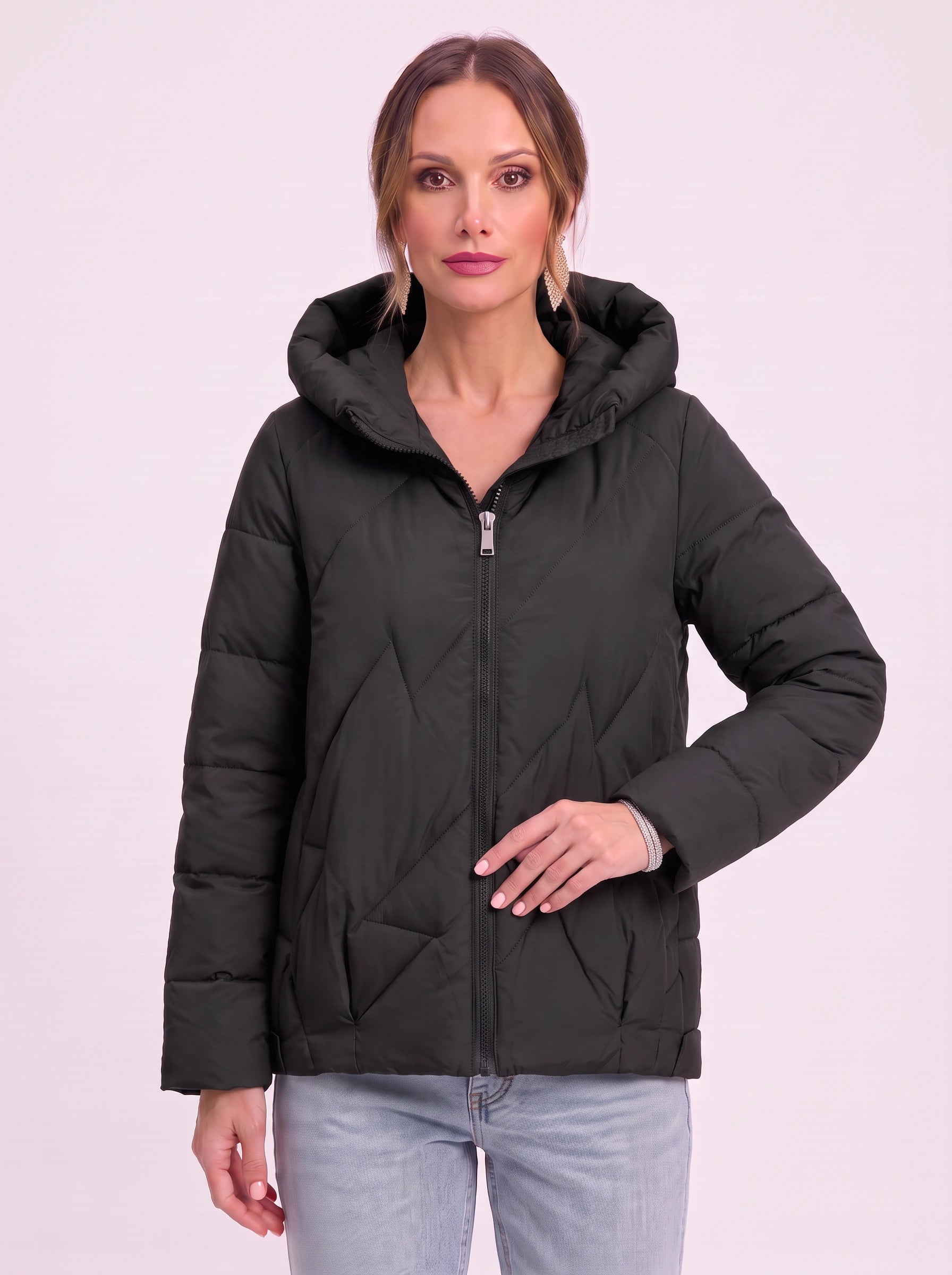 Manteau matelassé Quilva à col coussin – Veste matelassée pour femme, décontractée, courte, à fermeture zippée sur le devant, pour l’hiver et l’extérieur