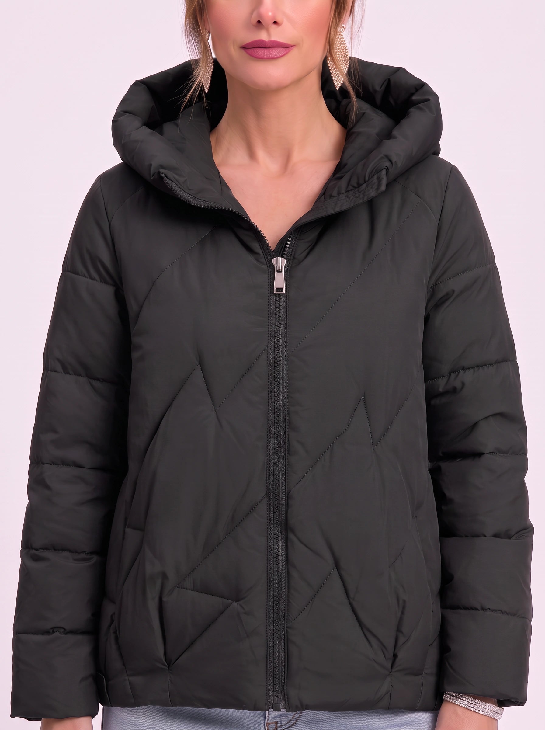 Manteau matelassé Quilva à col coussin – Veste matelassée pour femme, décontractée, courte, à fermeture zippée sur le devant, pour l’hiver et l’extérieur