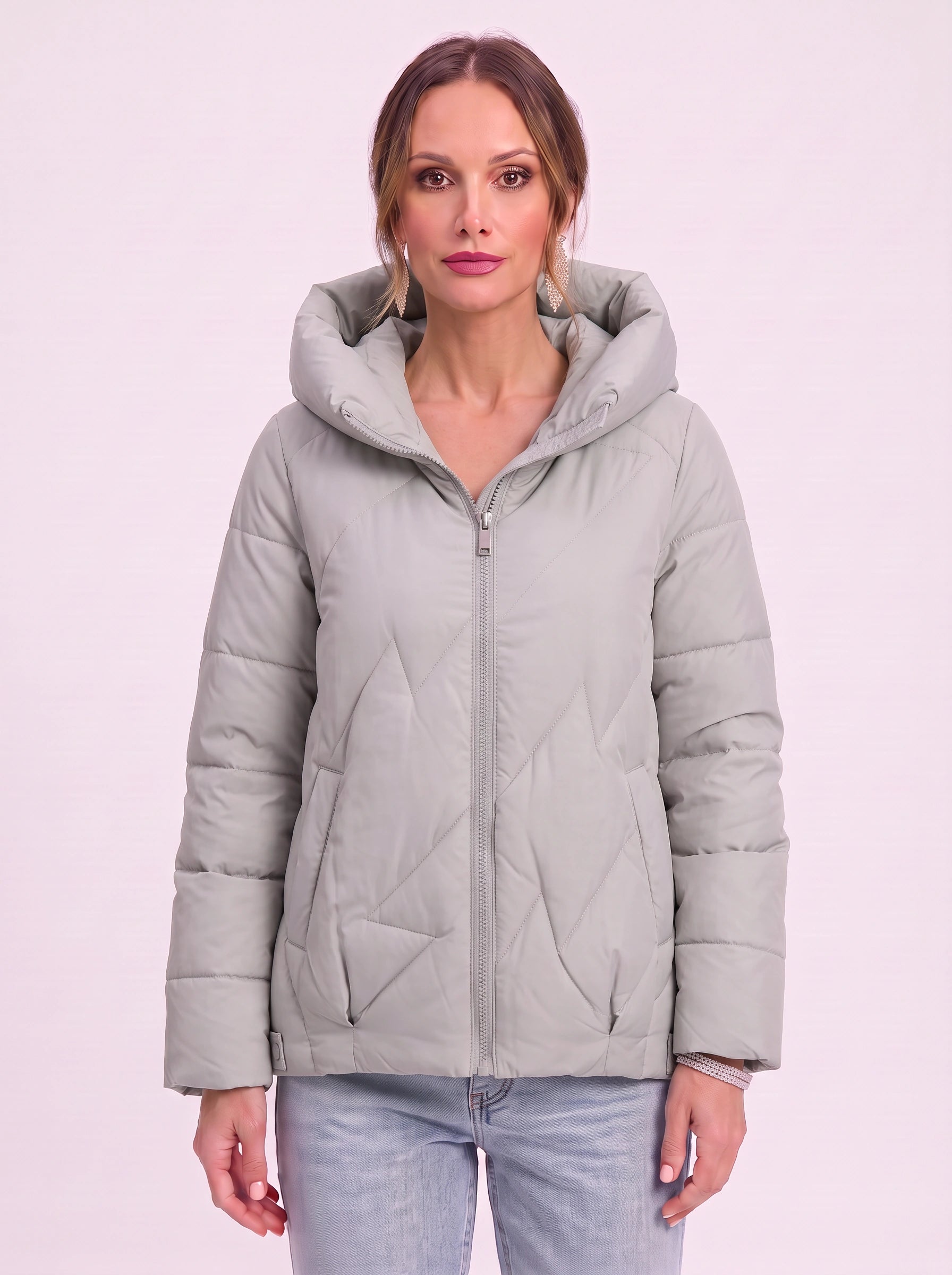 Manteau matelassé Quilva à col coussin – Veste matelassée pour femme, décontractée, courte, à fermeture zippée sur le devant, pour l’hiver et l’extérieur