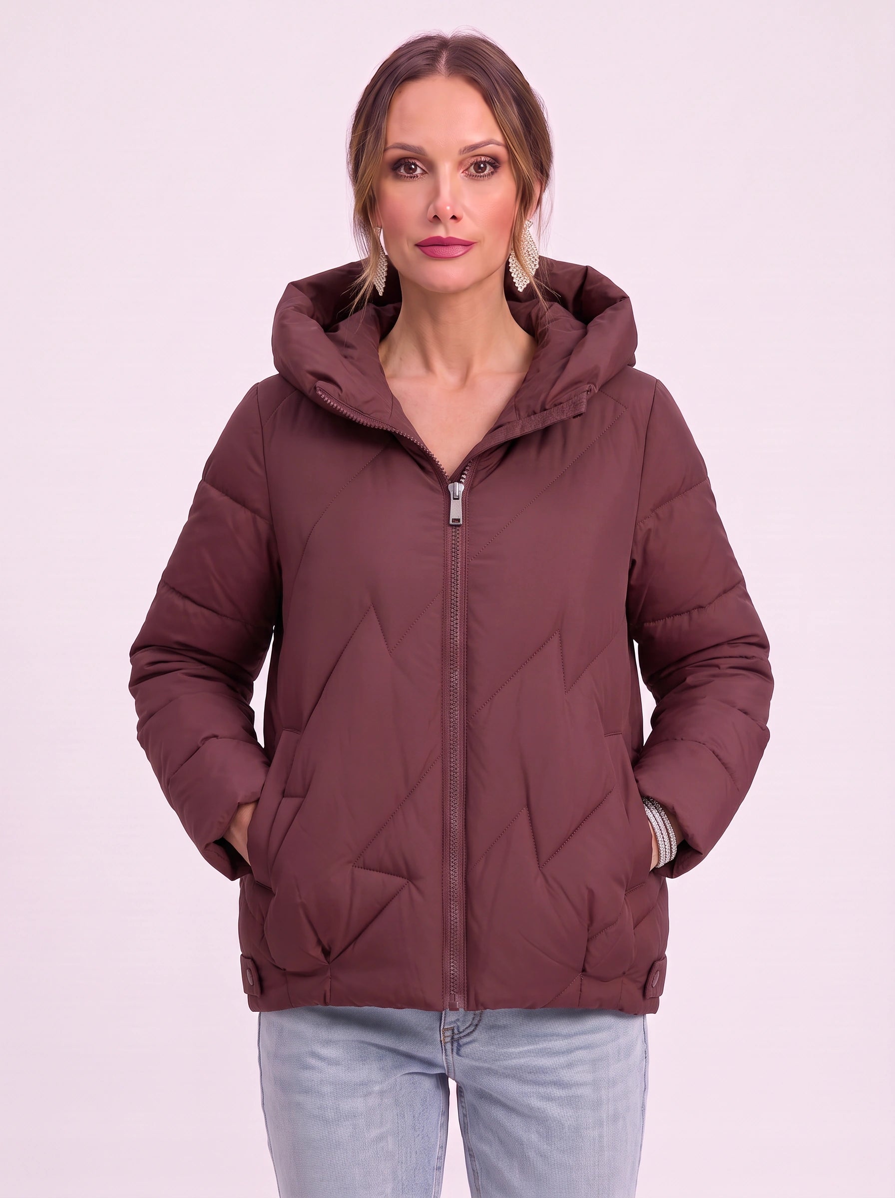 Manteau matelassé Quilva à col coussin – Veste matelassée pour femme, décontractée, courte, à fermeture zippée sur le devant, pour l’hiver et l’extérieur