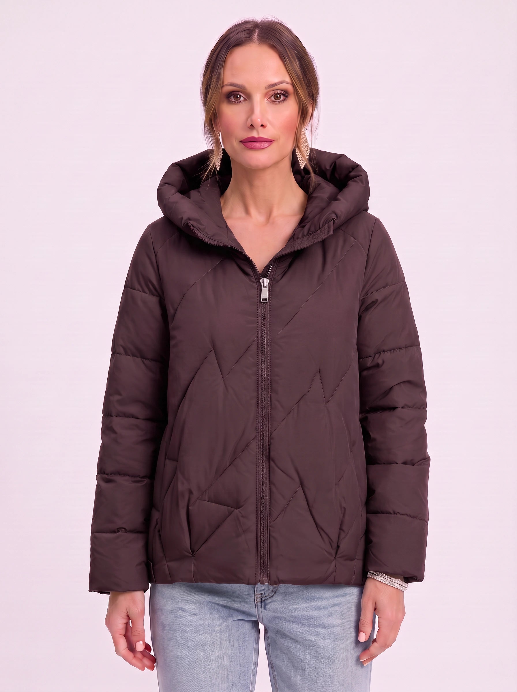 Manteau matelassé Quilva à col coussin – Veste matelassée pour femme, décontractée, courte, à fermeture zippée sur le devant, pour l’hiver et l’extérieur