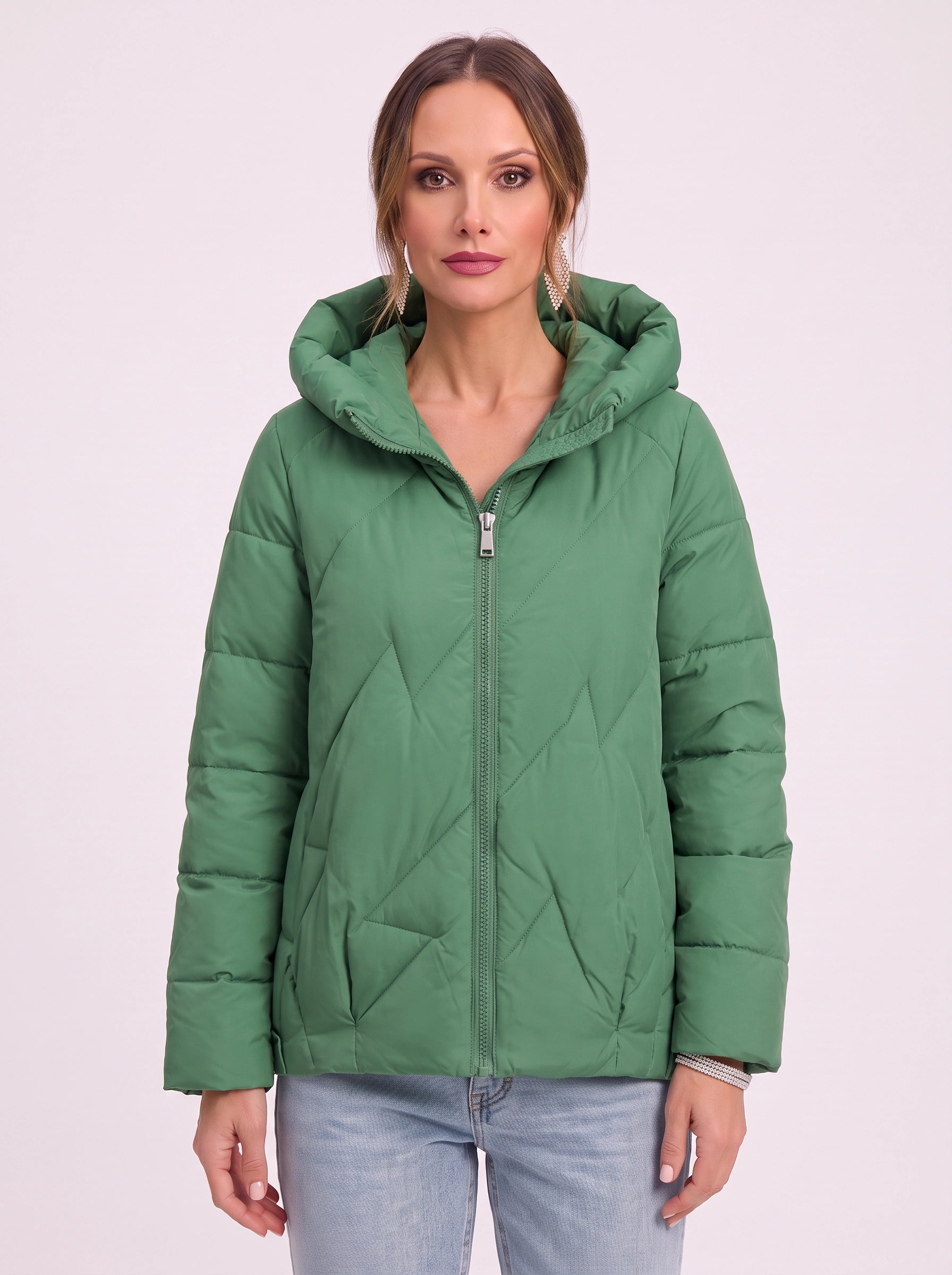 Manteau matelassé Quilva à col coussin – Veste matelassée pour femme, décontractée, courte, à fermeture zippée sur le devant, pour l’hiver et l’extérieur