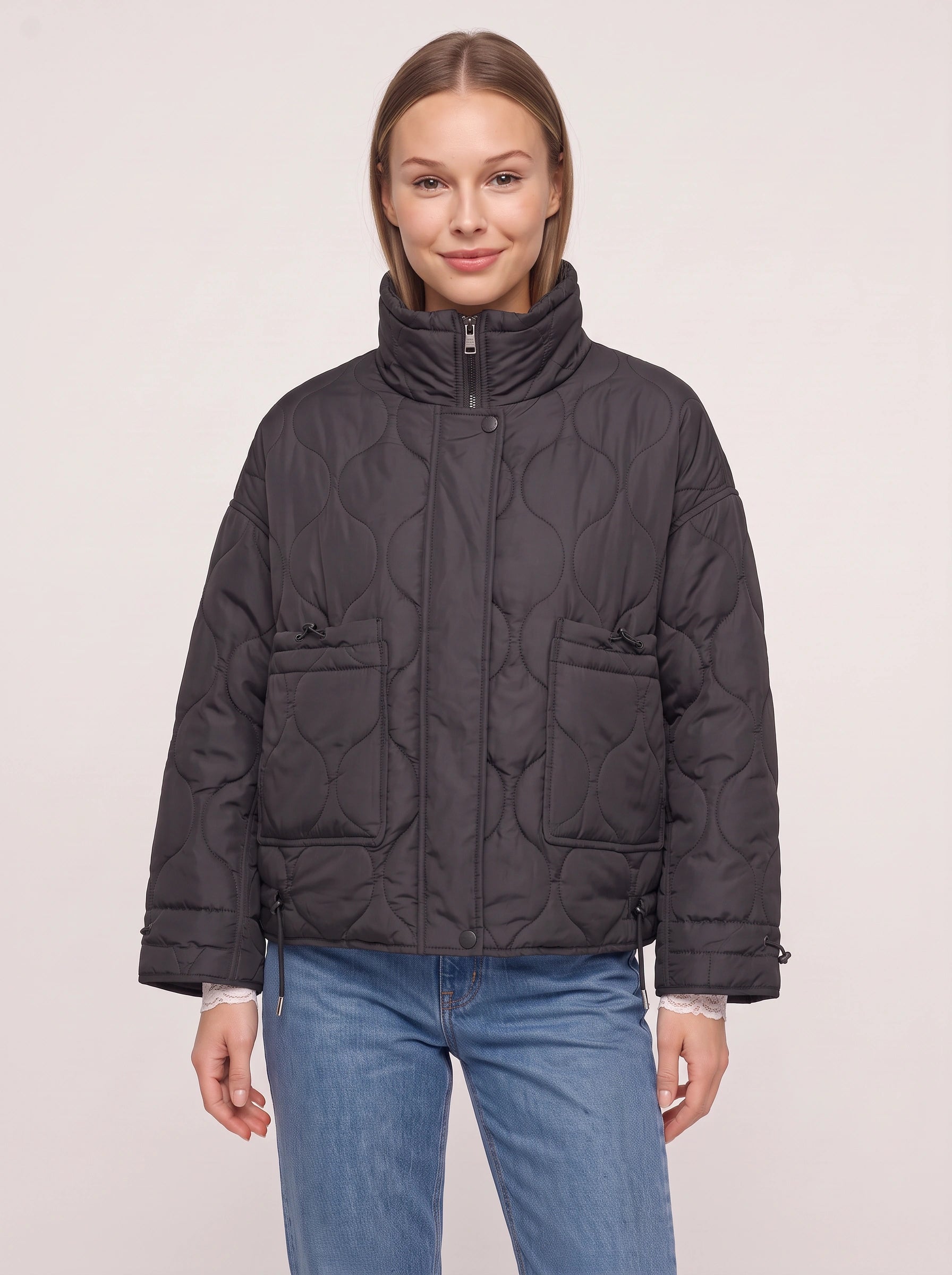 Doudoune matelassée Orbique - manteau noir matelassé décontracté pour femme, veste chaude matelassée d’automne et d’hiver