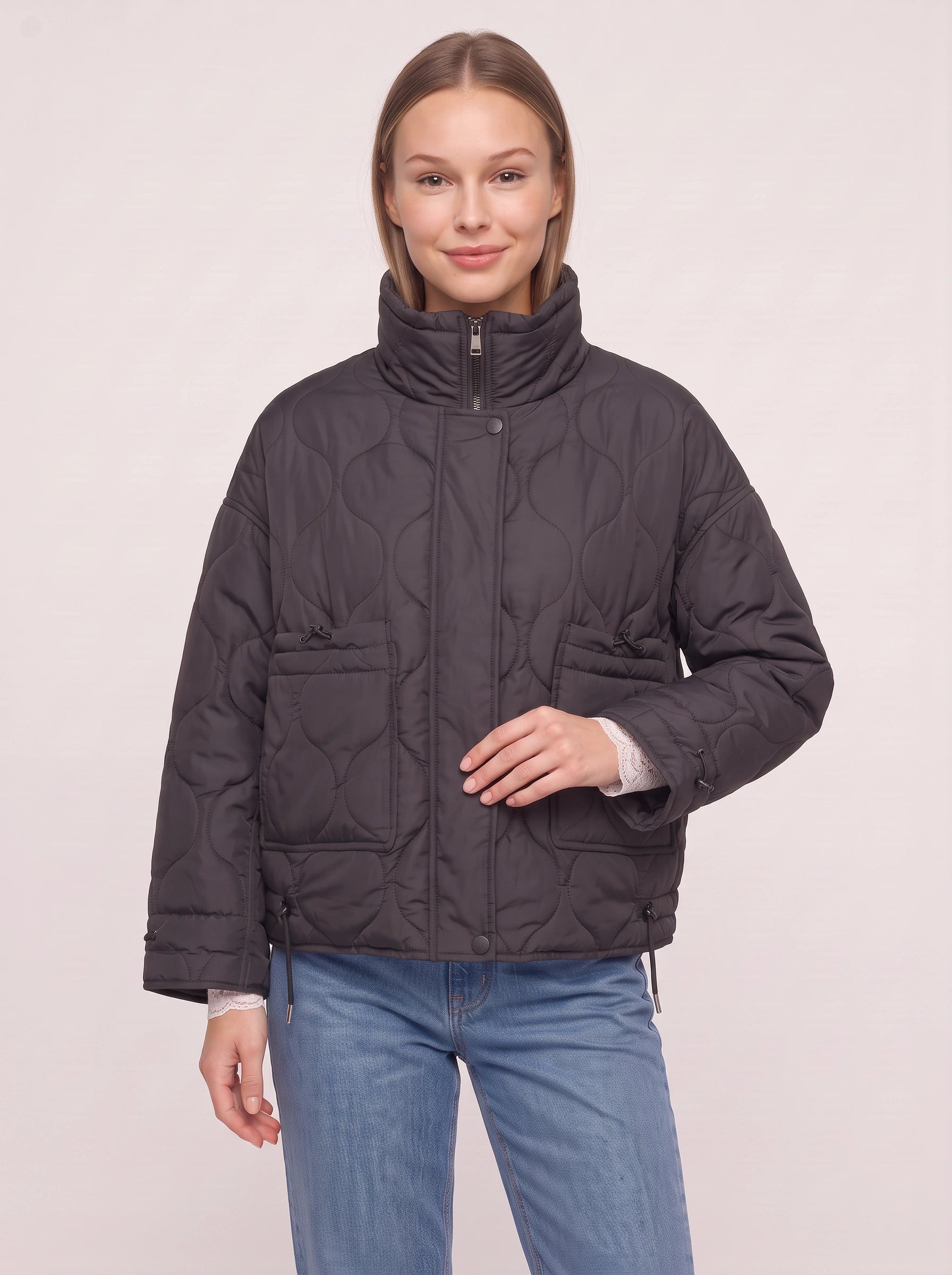 Doudoune matelassée Orbique - manteau noir matelassé décontracté pour femme, veste chaude matelassée d’automne et d’hiver